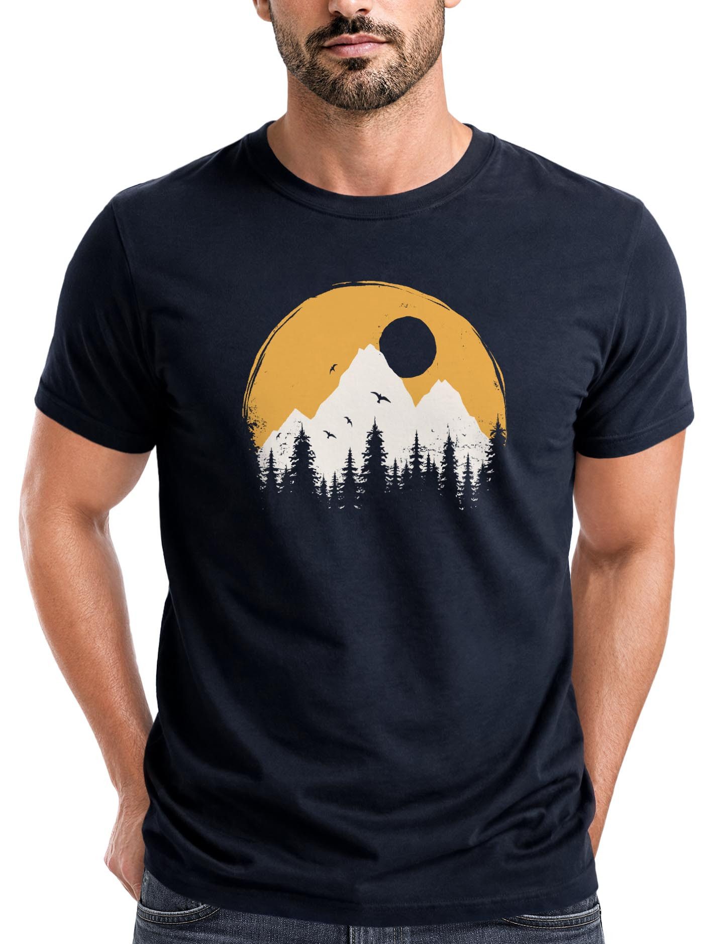 Neverless Neverless Print-Shirt Herren T-Shirt Outdoor Print Natural Badge Logo Wandern Fashion mit Print