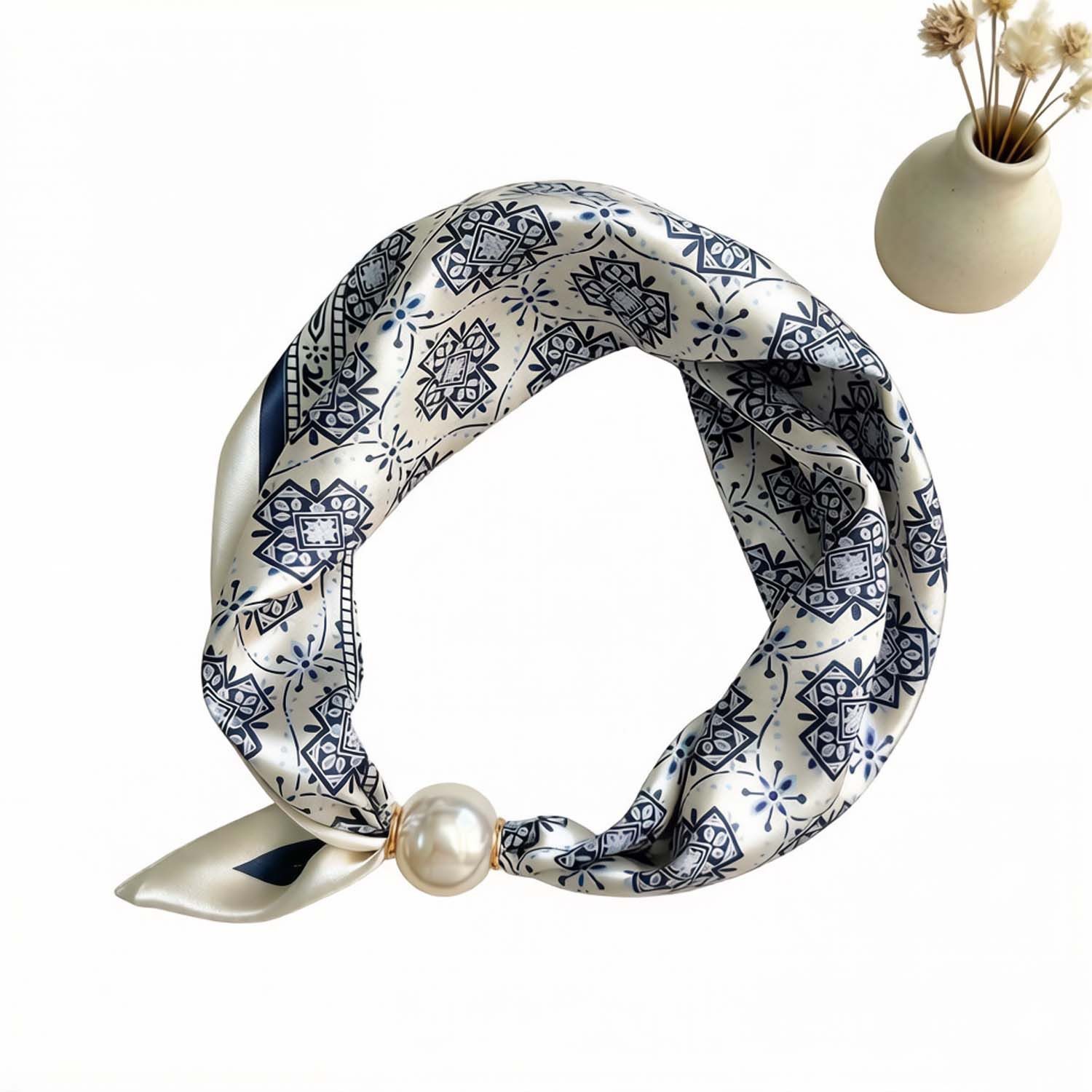 Bwecuy Modetuch Perlen Schal mit Magnetverschluss,Satin Seidenschal