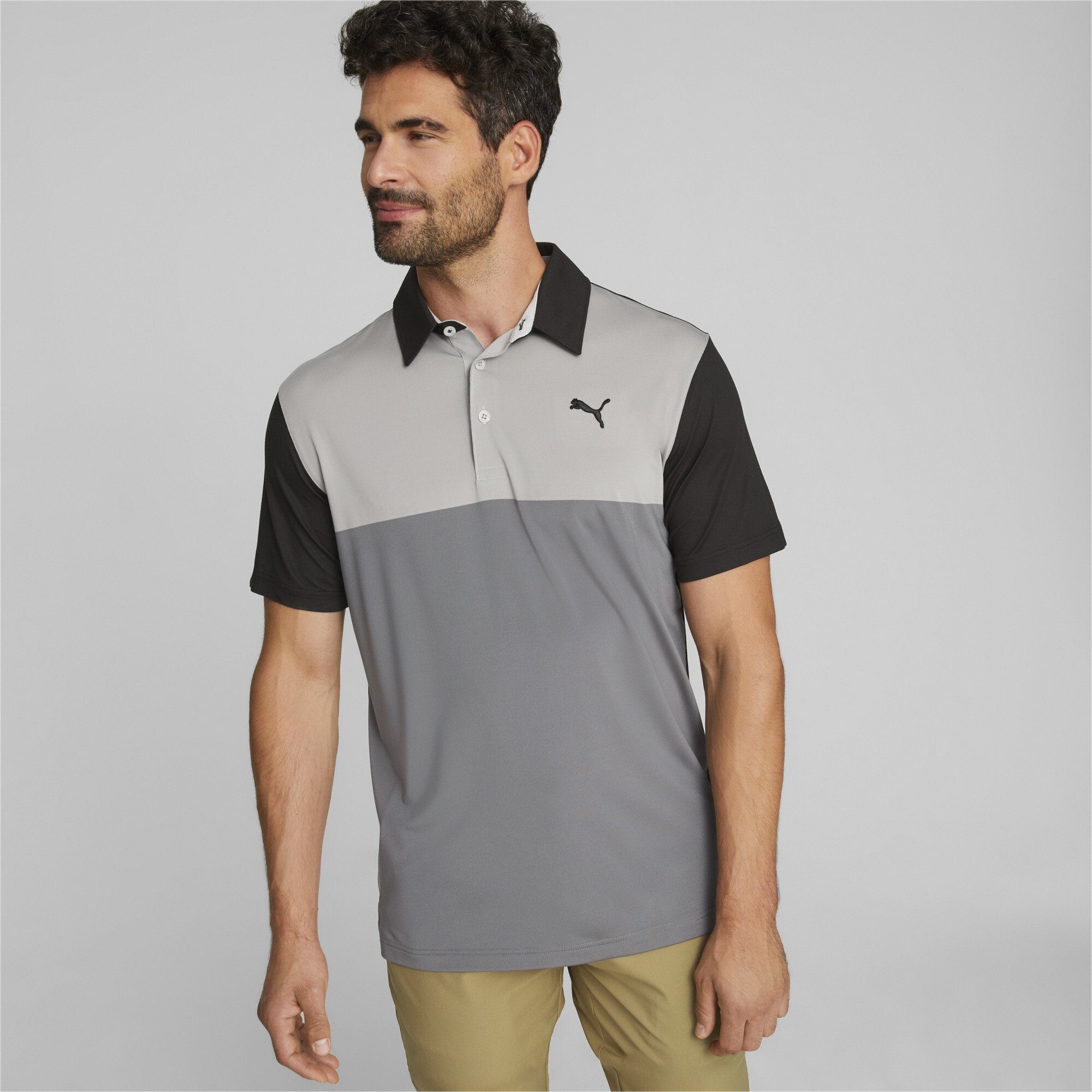 Colourblock Poloshirt PUMA Gray Shade Herren Cloudspun Golfpolo Quiet Black