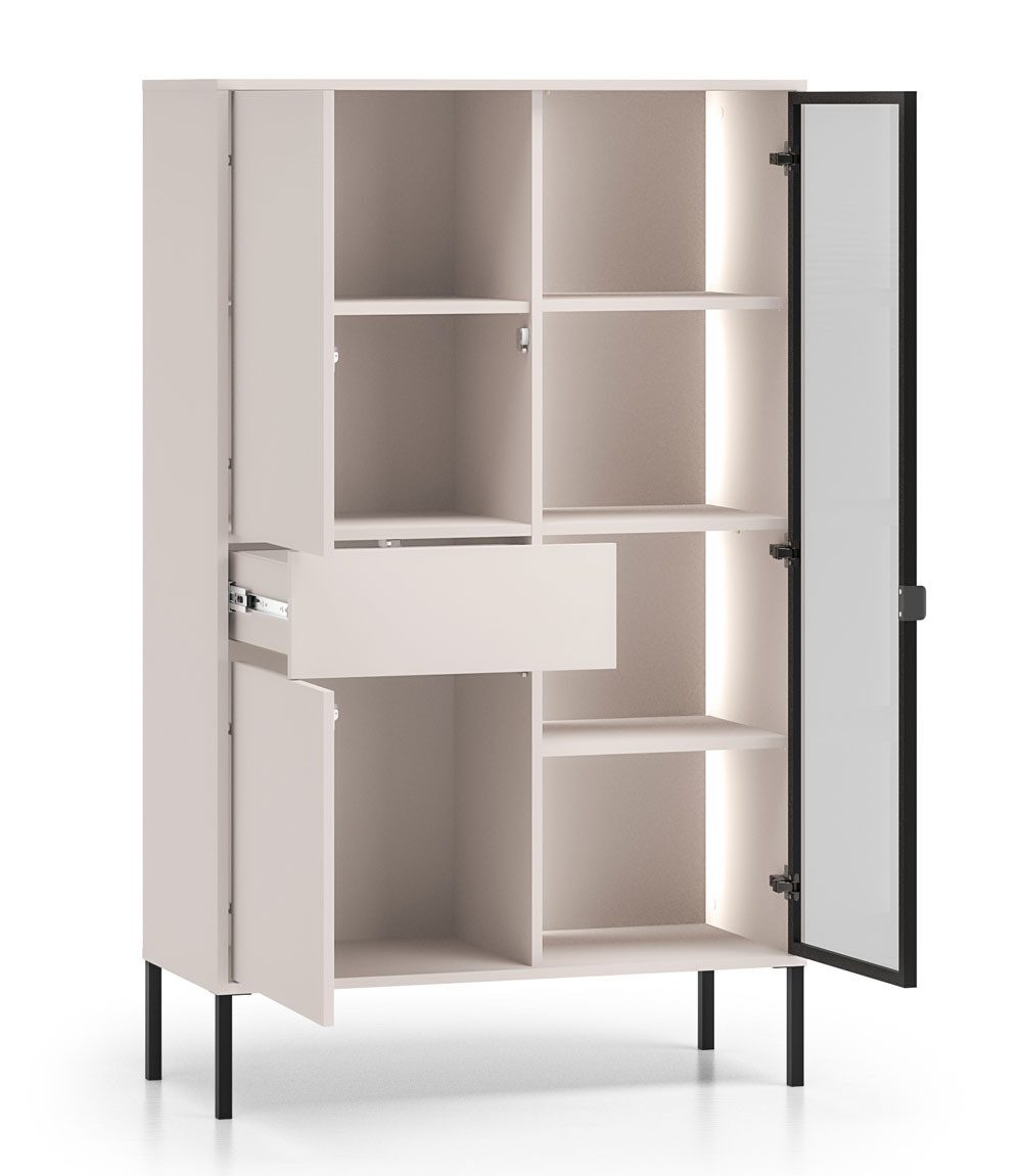 Feldmann-Wohnen Vitrine Barnee (3-türig, mit Schublade, mit Glaseinsatz, mit Beleuchtung, 1-St., moderne Optik, Farbe wählbar, 3-türig, mit Beleuchtung) 92x40x150cm 3-türig mit Beleuchtung / Kaschmir