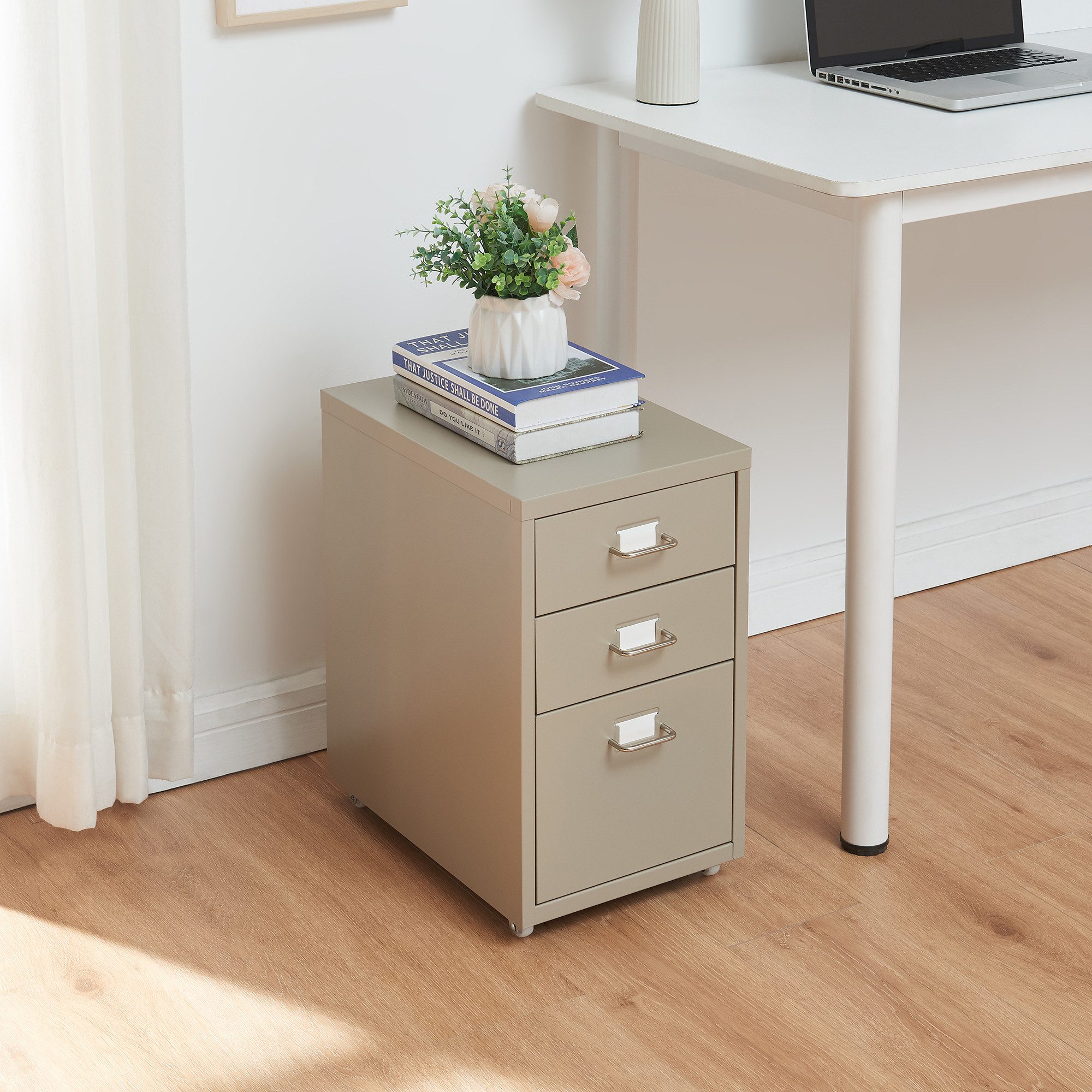 en.casa Rollcontainer, »Kökar« mit 3 Schubladen Bürowagen Kamelfarben günstig online kaufen