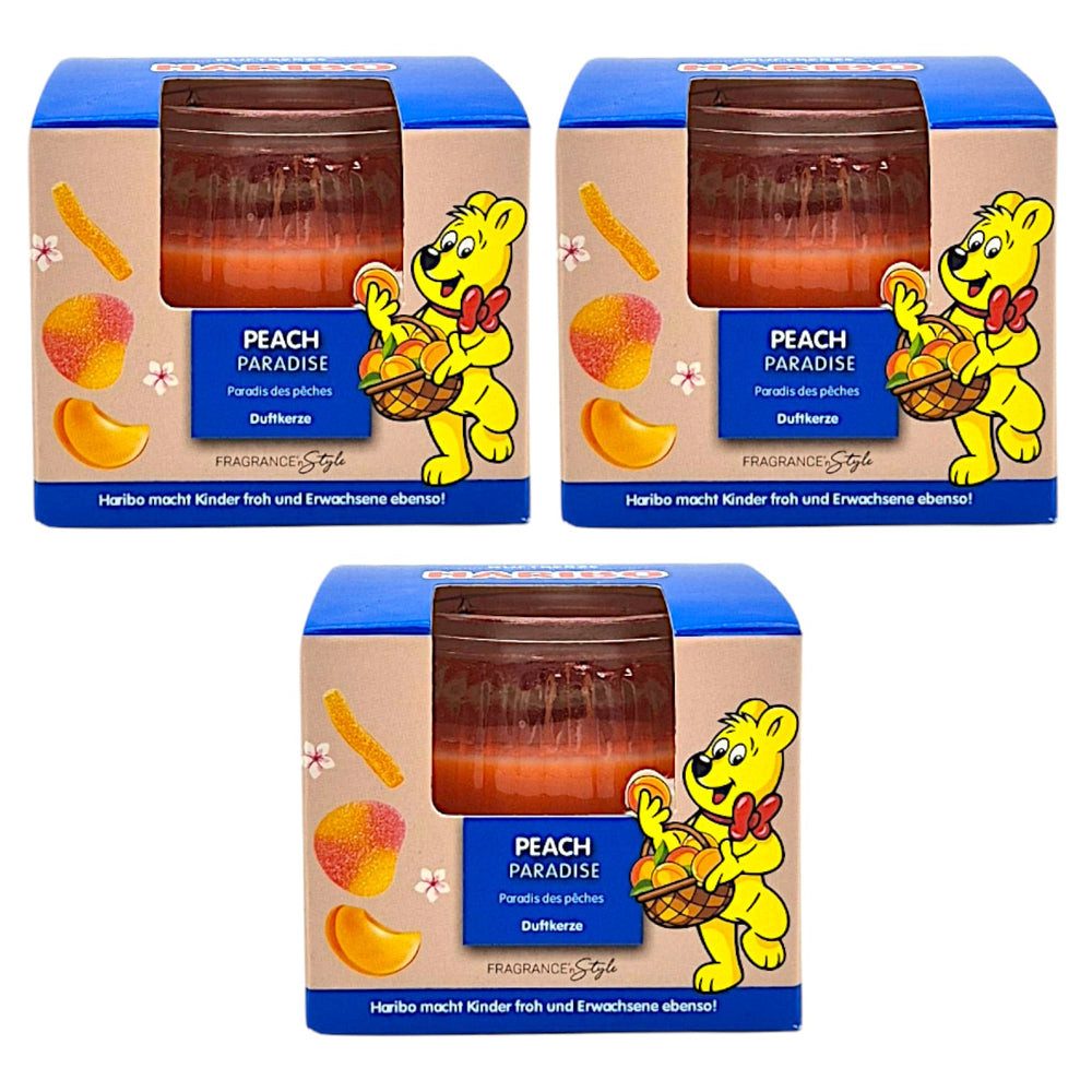 HARIBO Duftkerze Haribo Duftkerze Peach Paradise Fruchtig 3x85g Set süße Duftmomente