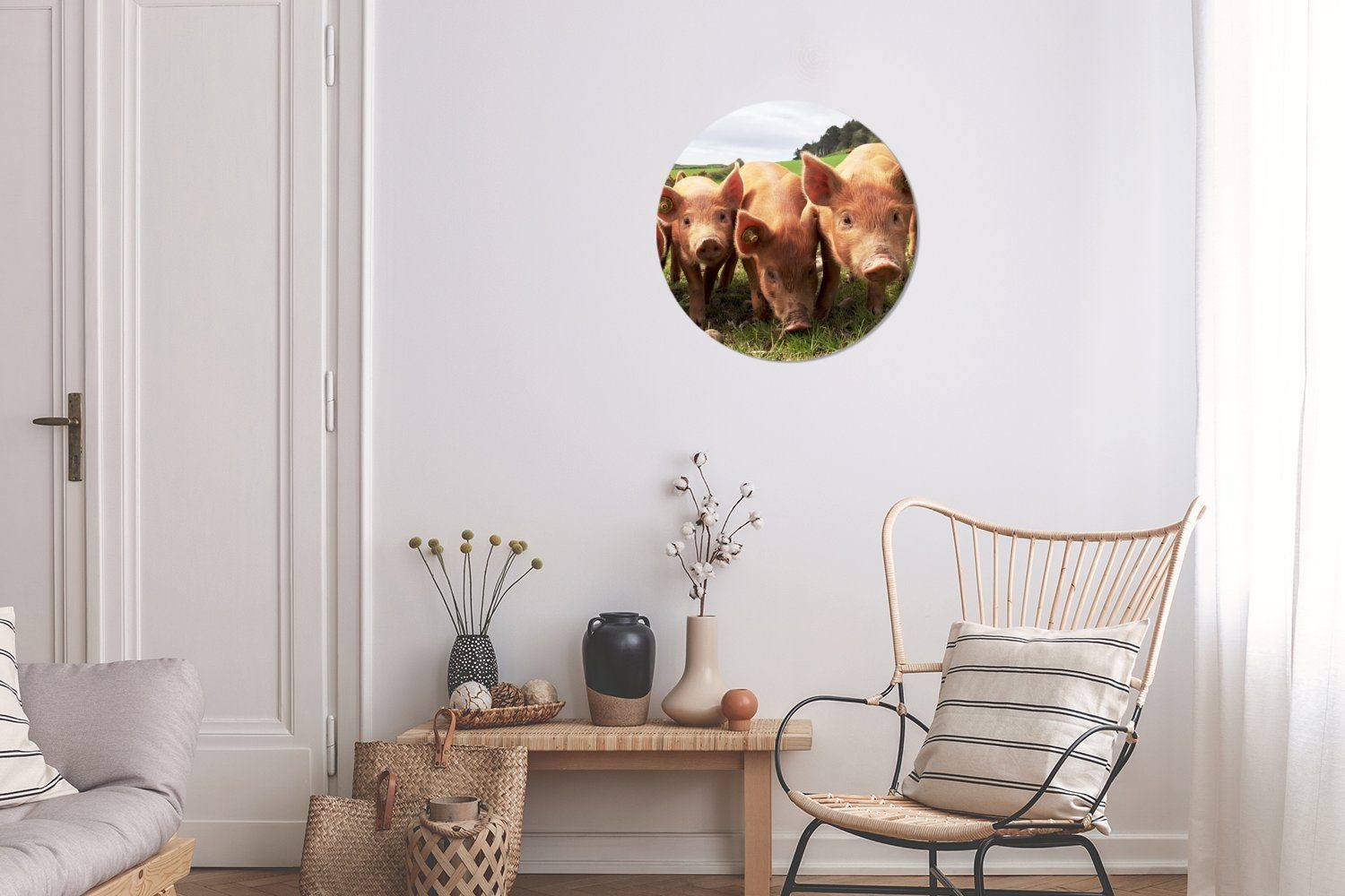 Rundes - Kreis cm Wandbild, - MuchoWow Tiere, Wanddekoration (1 Groß 30x30 Wohnzimmer, Gemälde St), Schweine Forex,