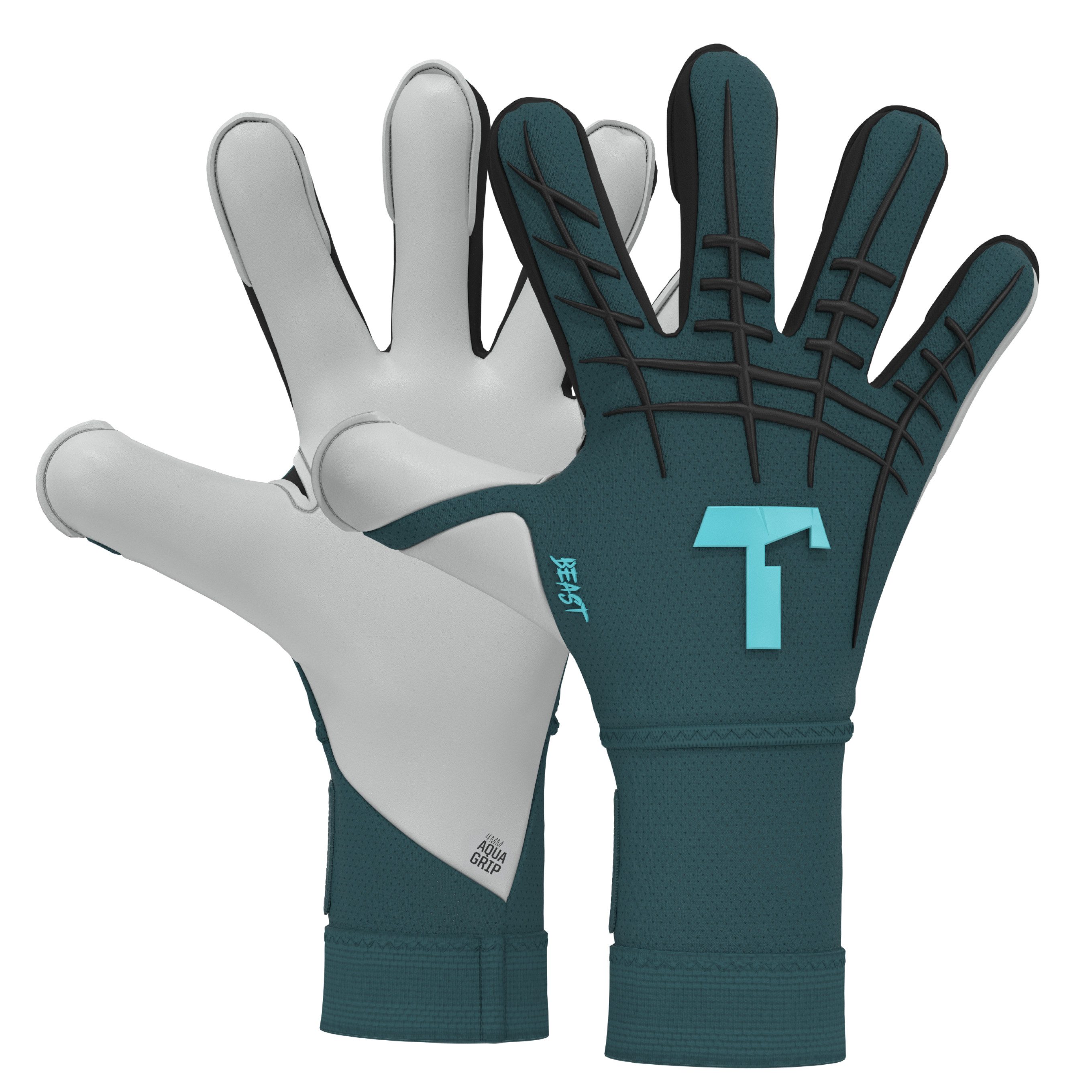 T1TAN Torwarthandschuhe Erwachsene, Fingerschutz, Petrol BEAST, Größe 6-11