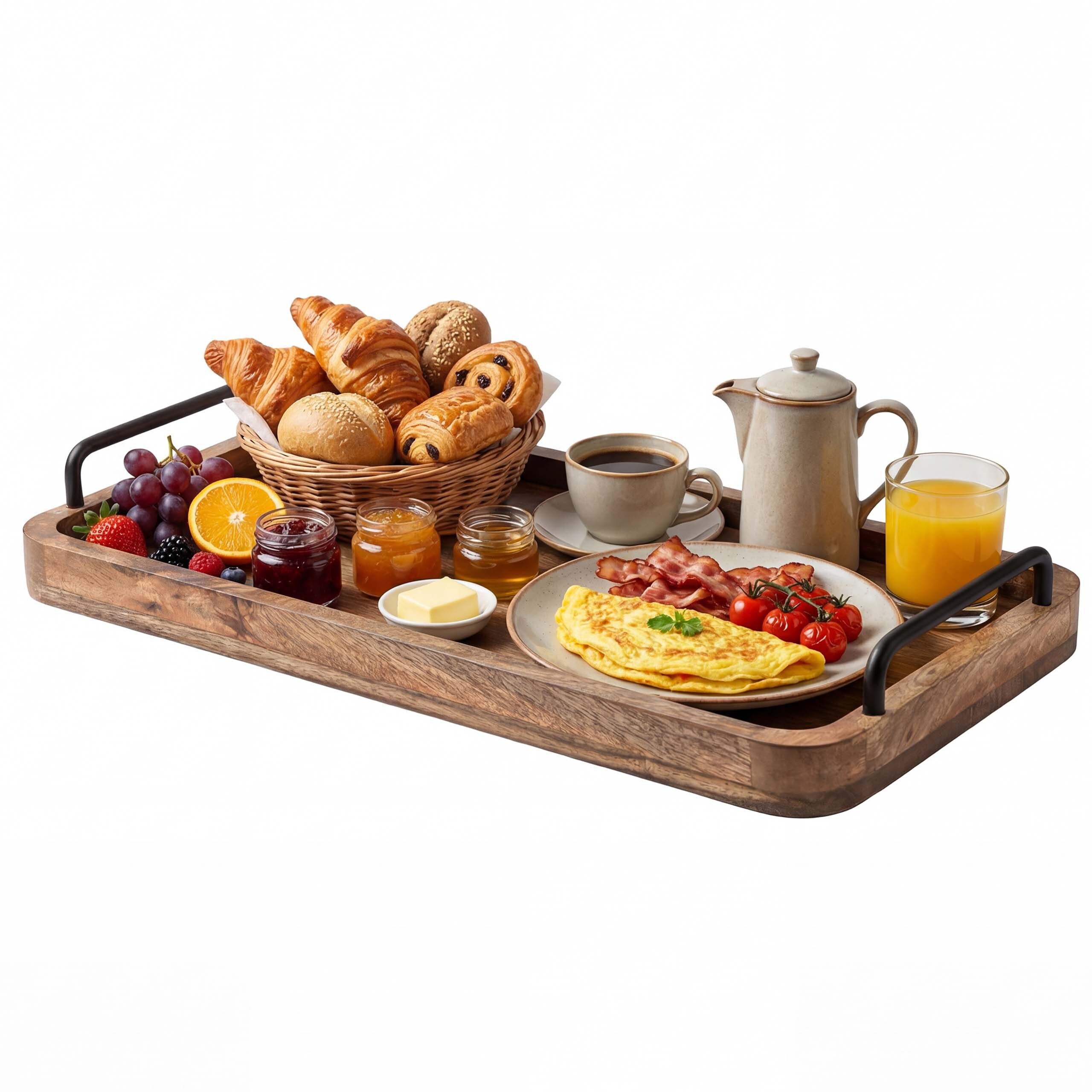 relaxdays Tablett aus Mangoholz 50x25 cm, Holz