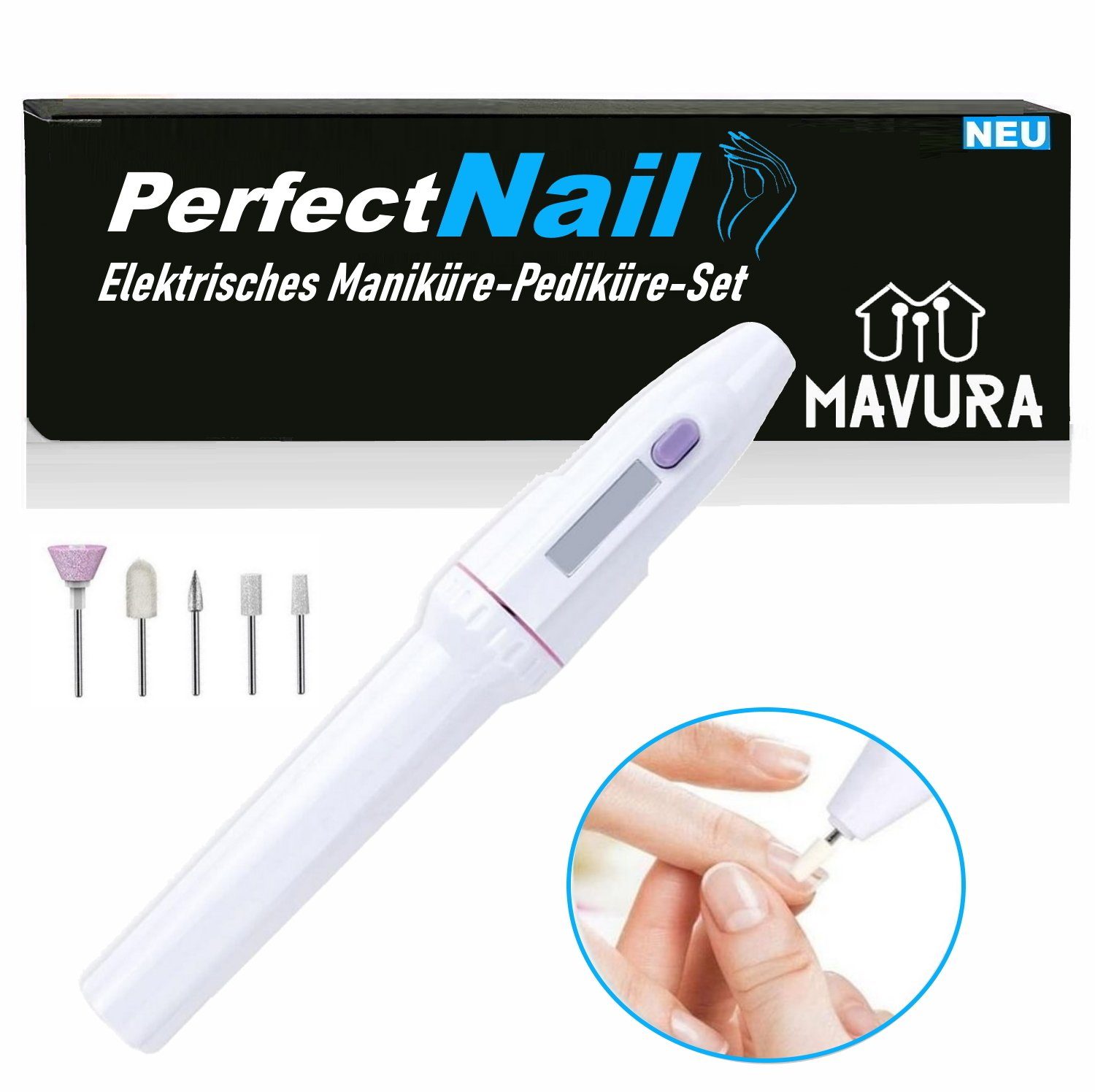 Nagelfräser, MAVURA Kit PerfectNail Profi elektrisch Maniküre Elektrisches Nagelfeile Set Pediküre Maniküre-Pediküre-Set