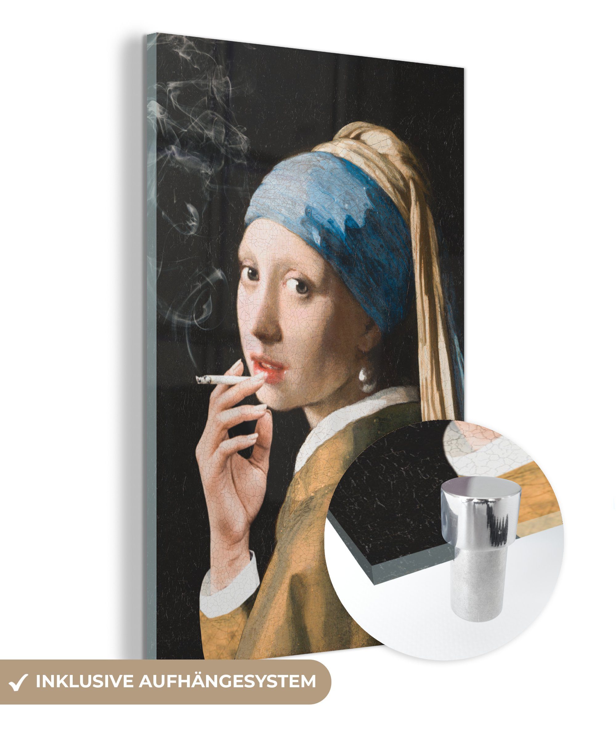 MuchoWow Acrylglasbild Mädchen mit Perlenohrring - Johannes Vermeer - Zigaretten, (1 St), Glasbilder - Bilder auf Glas Wandbild - Foto auf Glas - Wanddekoration bunt