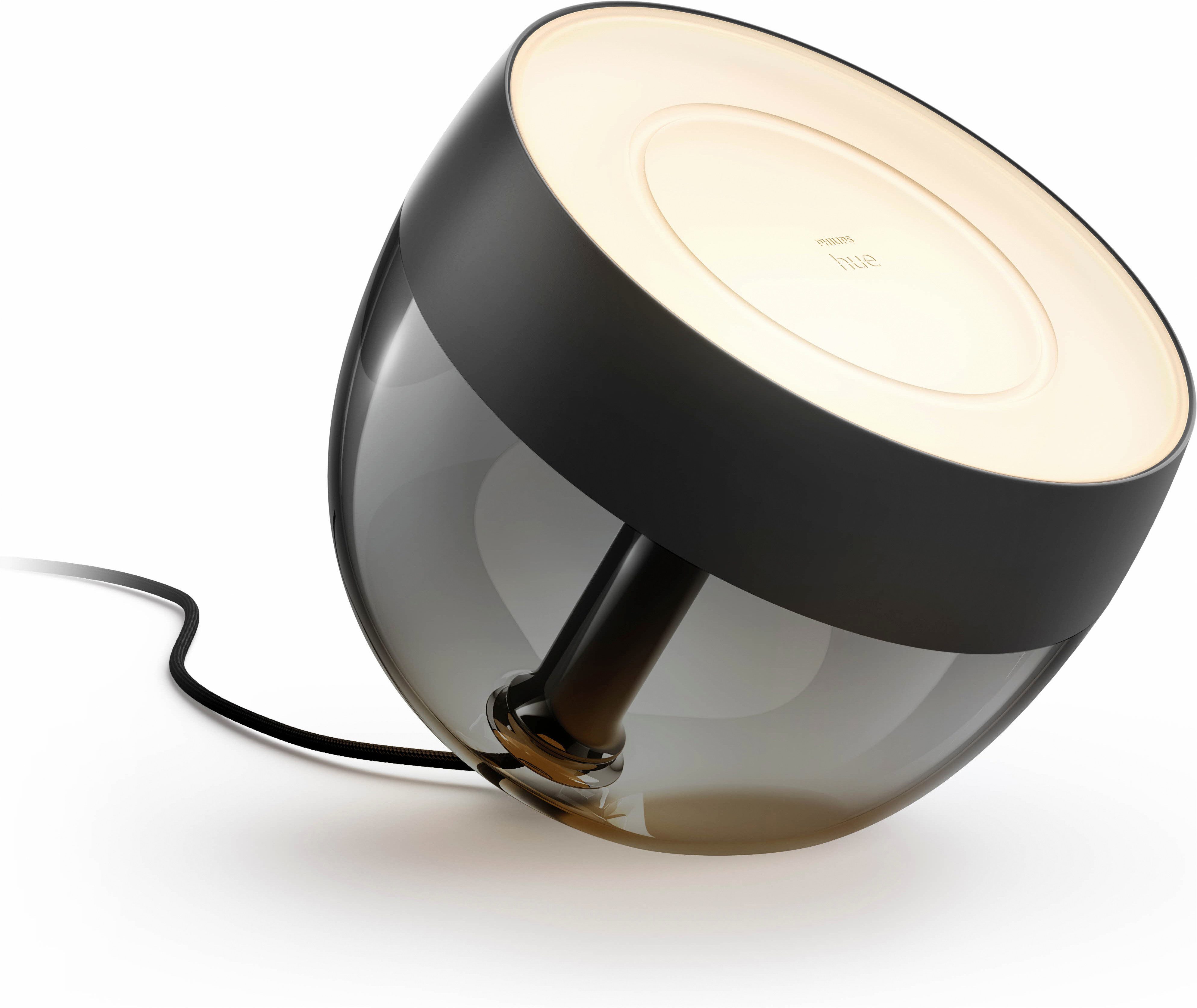 Philips Hue LED Tischleuchte White & Color Ambiance Iris schwarz, Abschaltautomatik, Bluetooth, CCT - über Fernbedienung, Dimmfunktion, Einschlafhilfe, Farbsteuerung, Farbwechsel, Memory, nach Trennung vom Netz, Nachtlichtfunktion, RGB, Smart Home, Timerfunktion, Weckerfunktion, dimmbar über Fernbedienung, mehrere Helligkeitsstufen, LED fest integriert, Farbwechsler, RGB, warmweiß - kaltweiß, Steuerbar per App und Stimme, Smart Home fähig, Farbfähig und Weißtöne