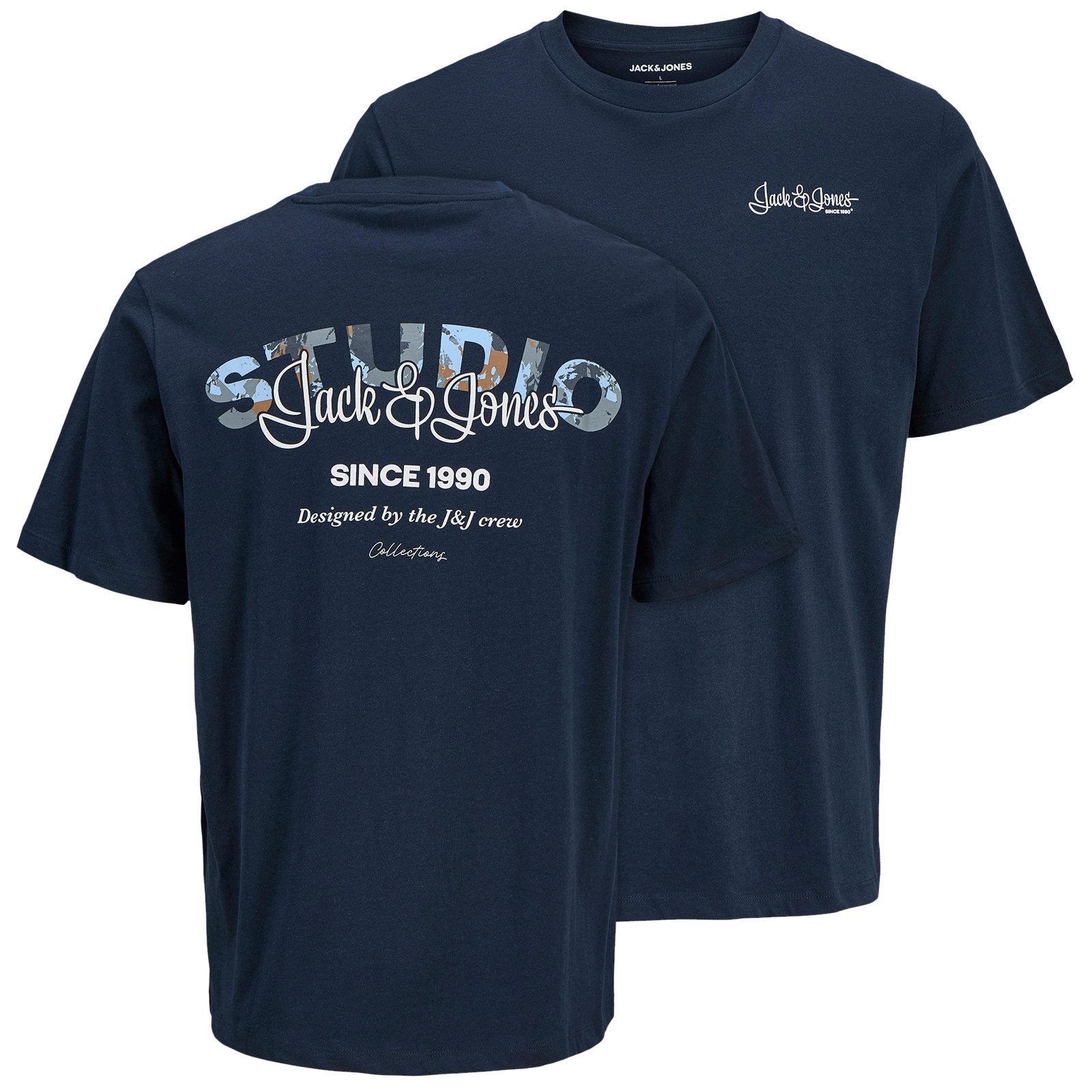 Jack & Jones Rundhalsshirt Jack&Jones T-Shirt navy Übergrößen Rückenprint J günstig online kaufen