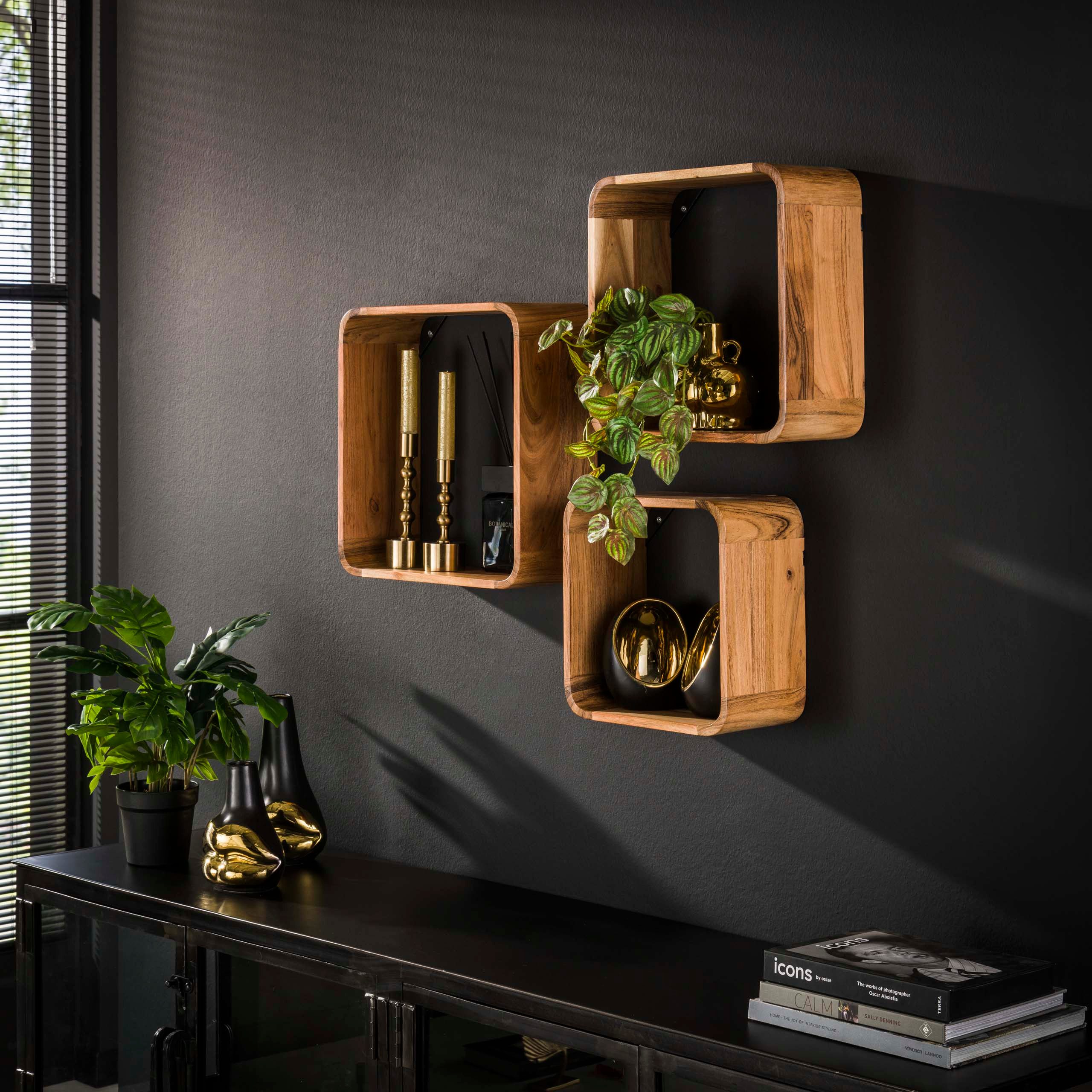 Sitheim-Europe Wandregal Wandregal Box Set aus 3 / Massiv Akazie, 3-tlg.