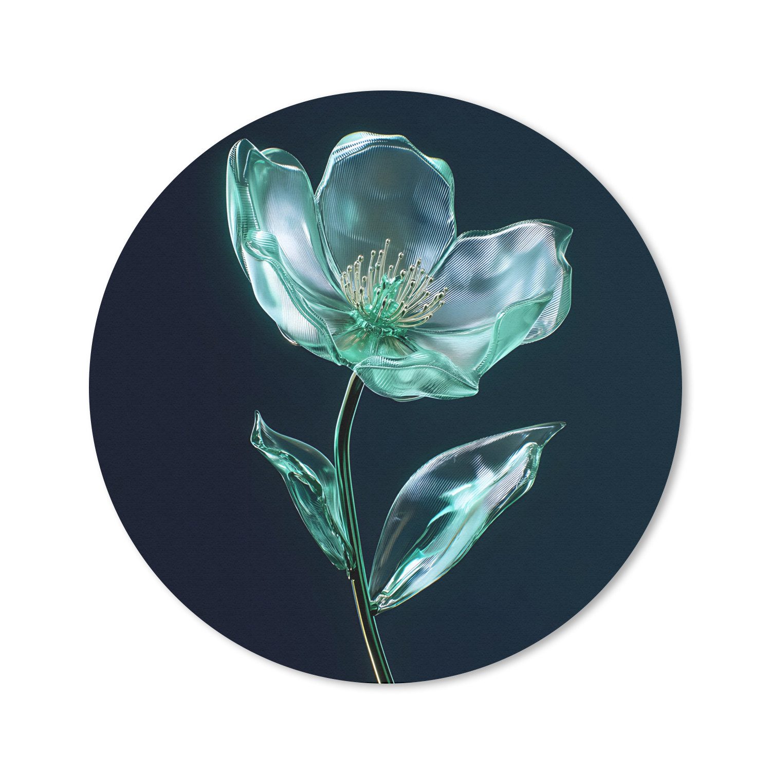 MuchoWow Mauspad Blätter - Blume - Gläser - Dunkelblau (1-St), Gaming, Rutschfester Unterseite, Mausunterlage, Rund 50x50 cm