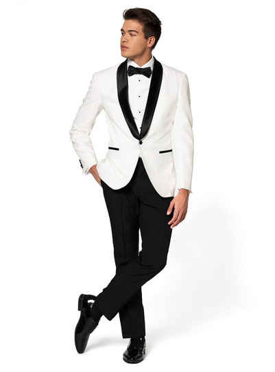 Opposuits Kostüm Tuxedo Pearly White, Oberstylischer Smoking Anzug in Perlweiß