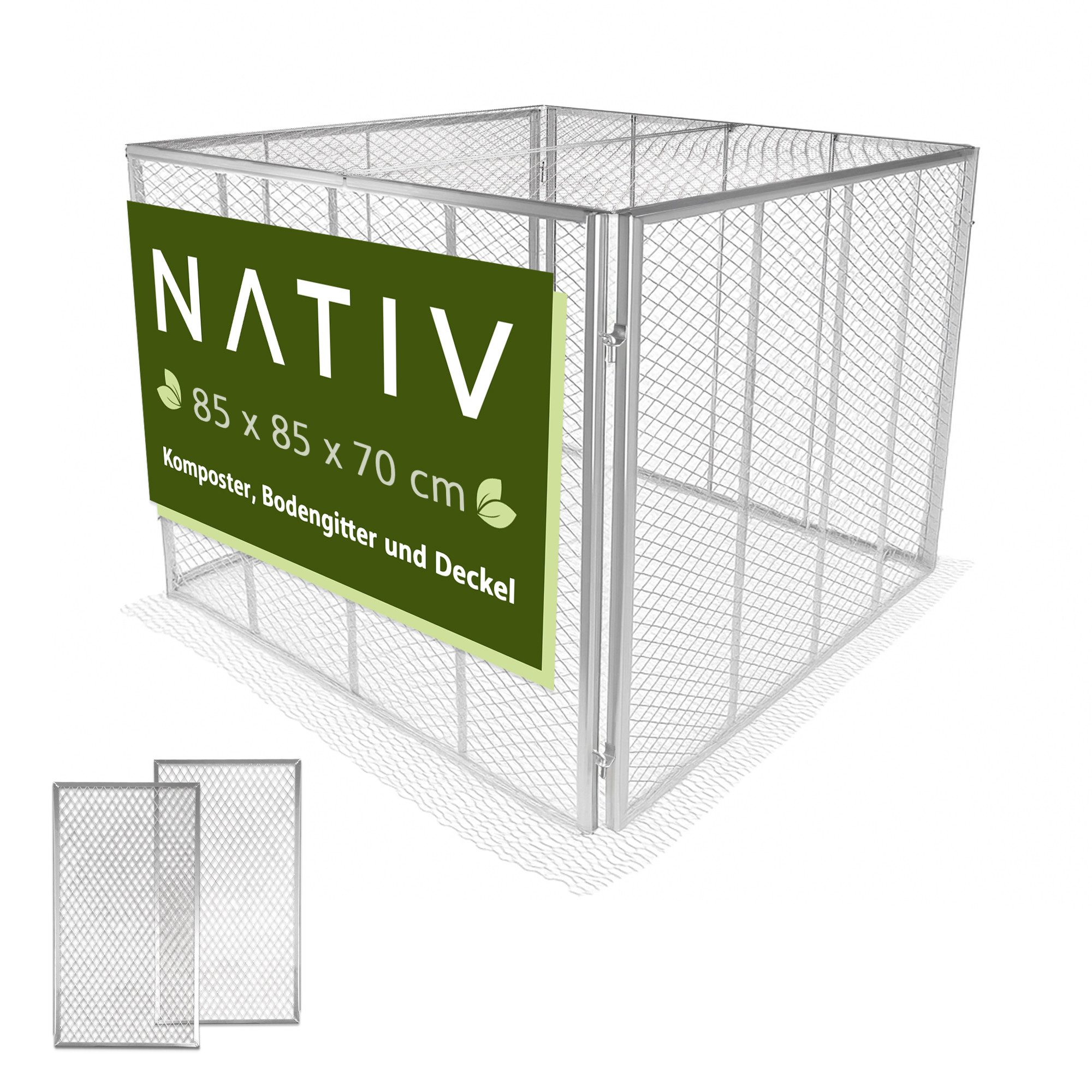 NATIV Komposter mit Deckel und Bodengitter, Metallkomposter, BxTxH: 80x80x70 cm, 448 l, Stecksystem, In zwei verschiedenen Größen erhältlich