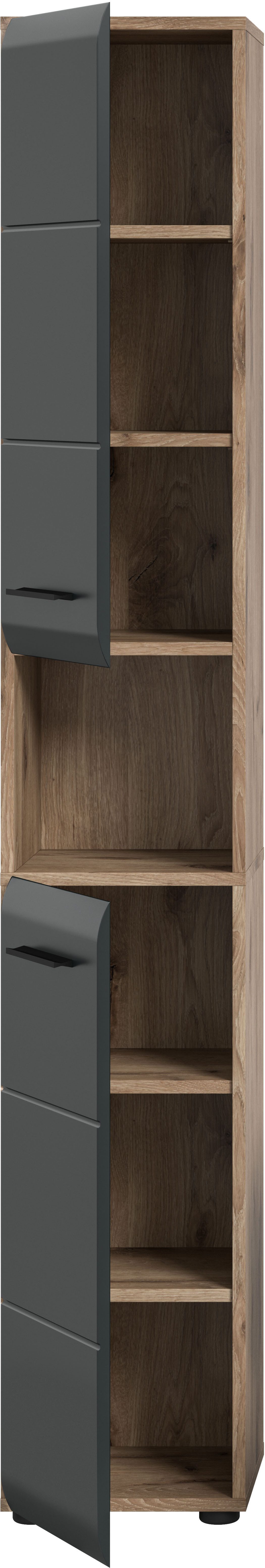 welltime Stauraumschrank FLORENZ, Höhe 185cm, 2 Türen, 7 Fächer, 4 Einlegeböden (1-St., TOPSELLER) Florenz, Badschrank Hoch Nox Oak NB, 185 cm Höhe – Bild 4 von 5