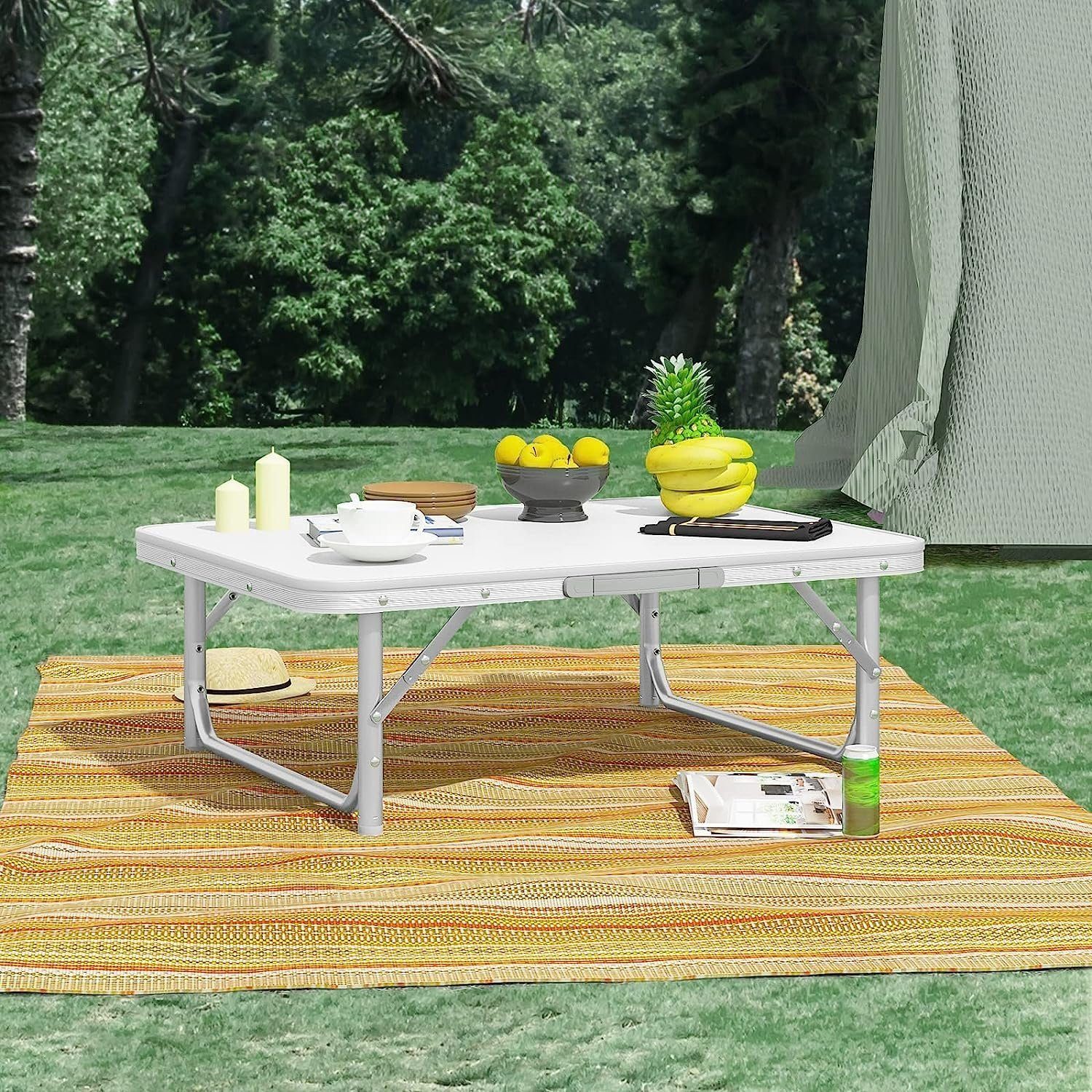 Alu, Gartentisch (3-St), tragbar, Woltu Campingtisch aus klappbar, Reisetisch Weiß MDF