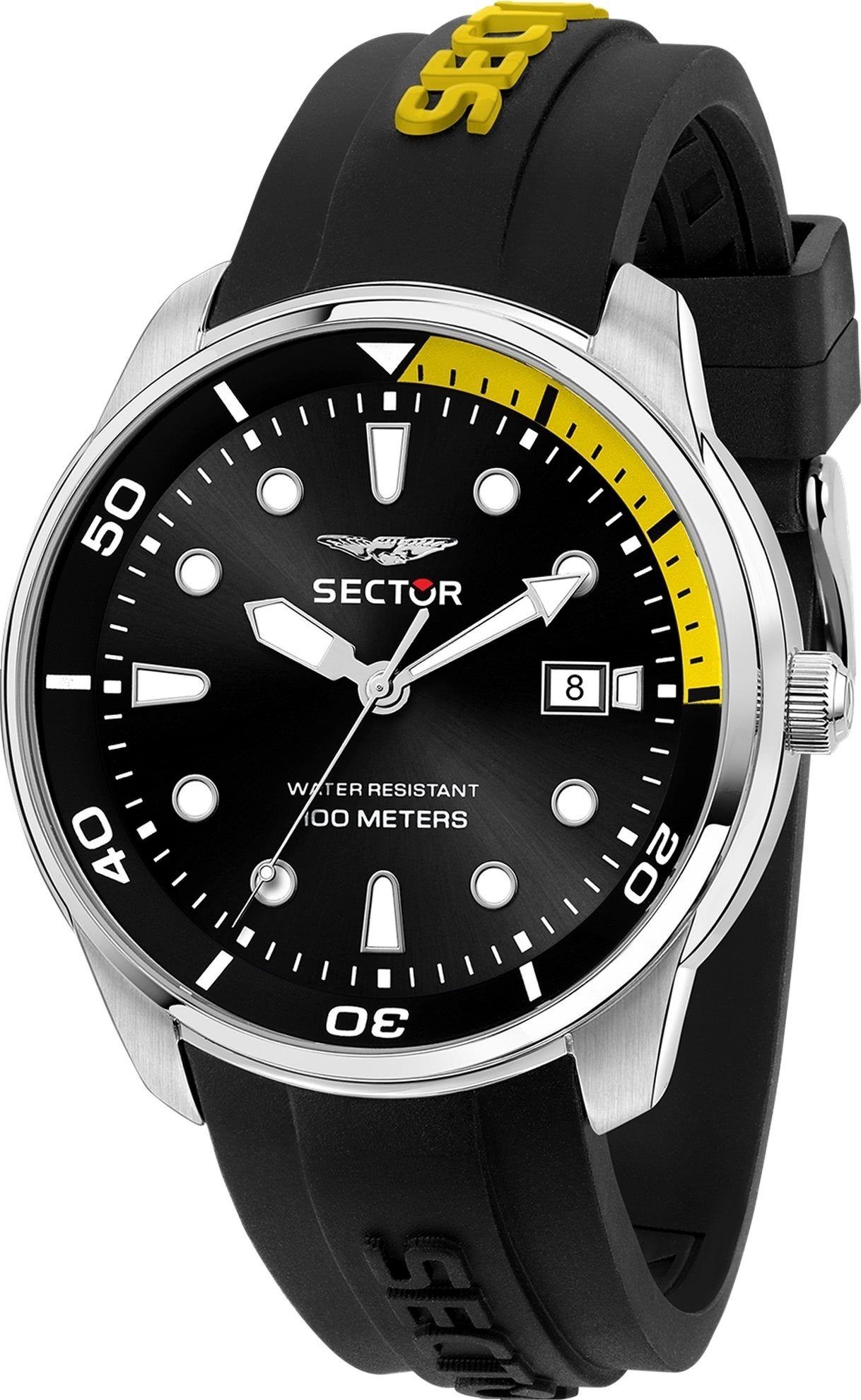 Sector Sector Casual Armbanduhr Silikonarmband Armbanduhr schwarz, Herren rund, (41mm), Herren Quarzuhr groß Analog,