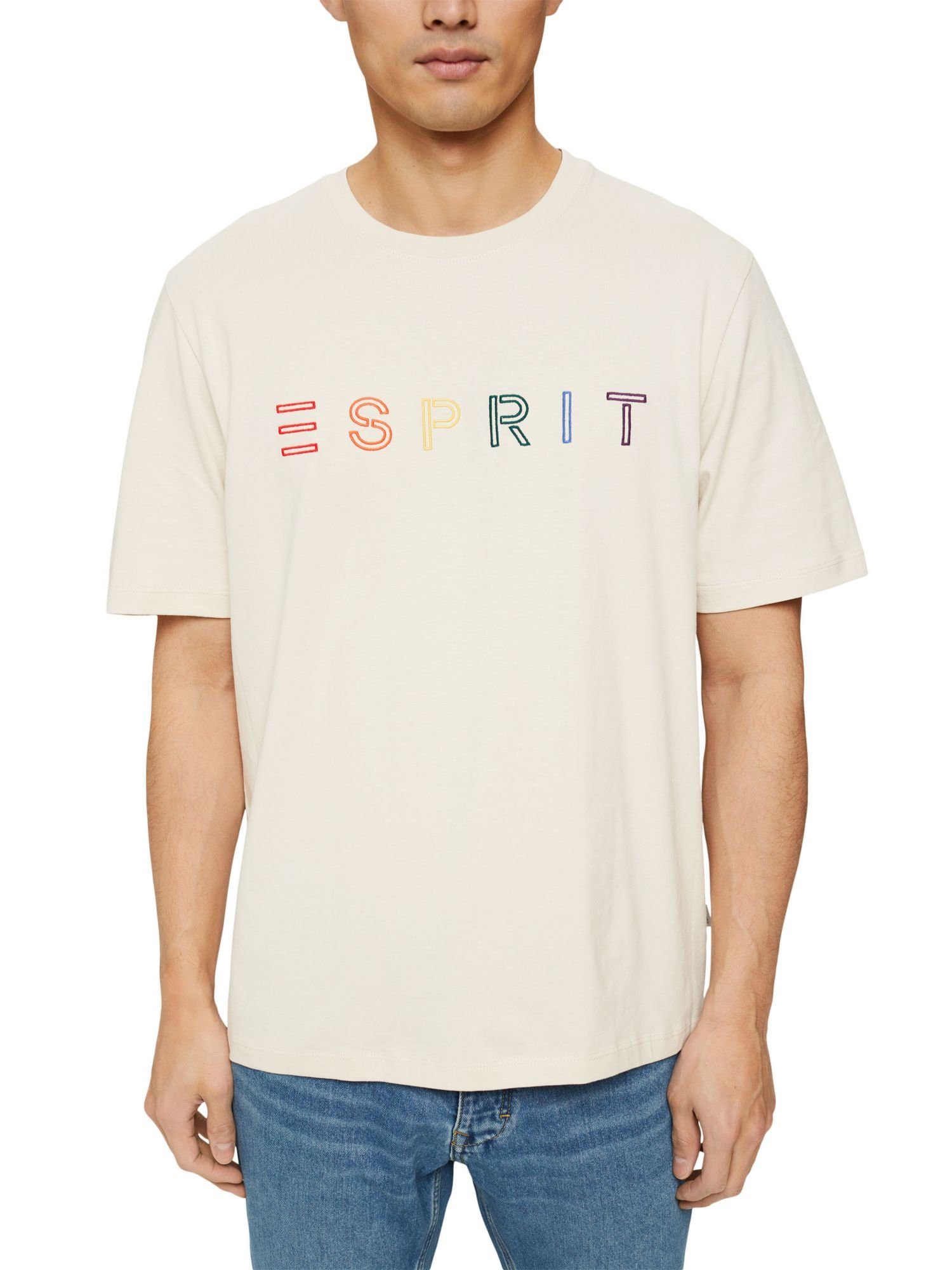 Stickerei mit BEIGE (1-tlg) T-Shirt Jersey-Shirt Esprit CREAM