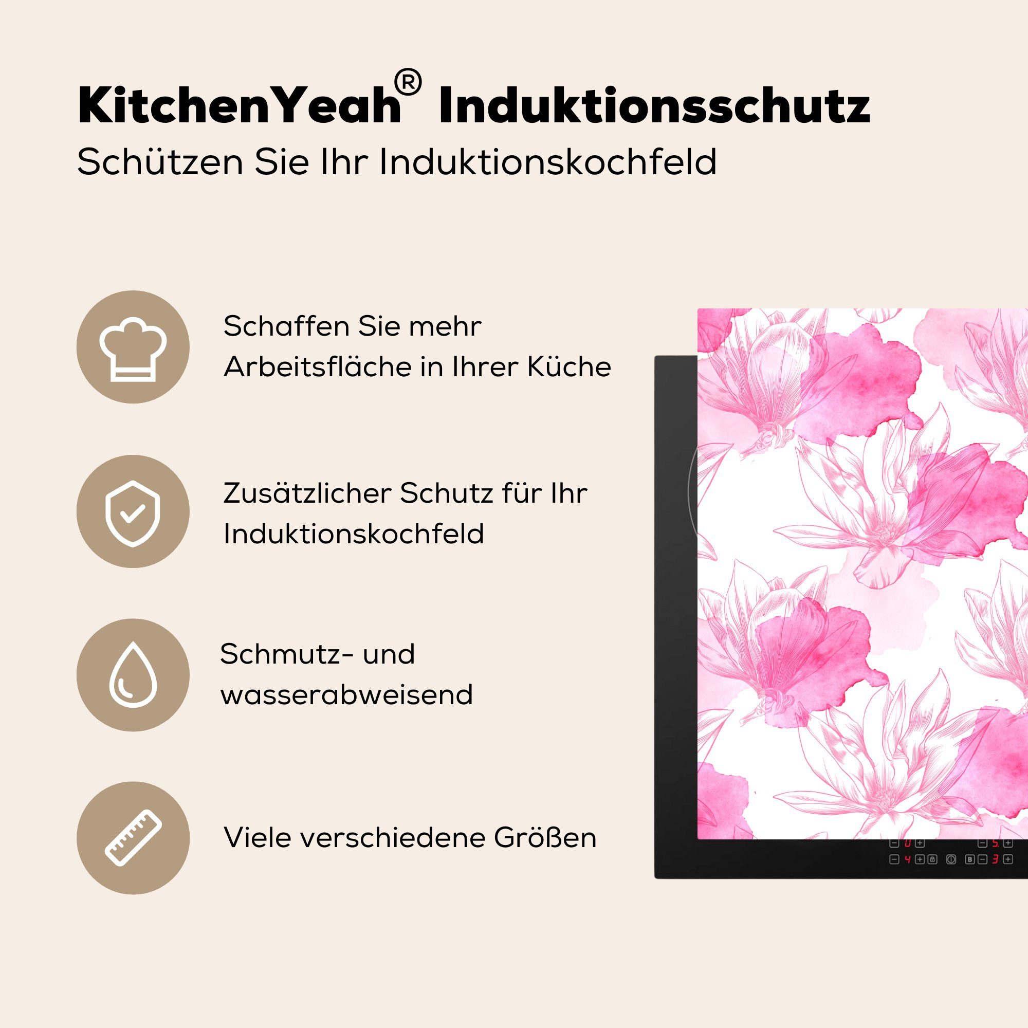 Frühling Magnolienblüten, MuchoWow tlg), (1 Arbeitsplatte Vinyl, Ceranfeldabdeckung, für Illustration Herdblende-/Abdeckplatte küche cm, 78x78