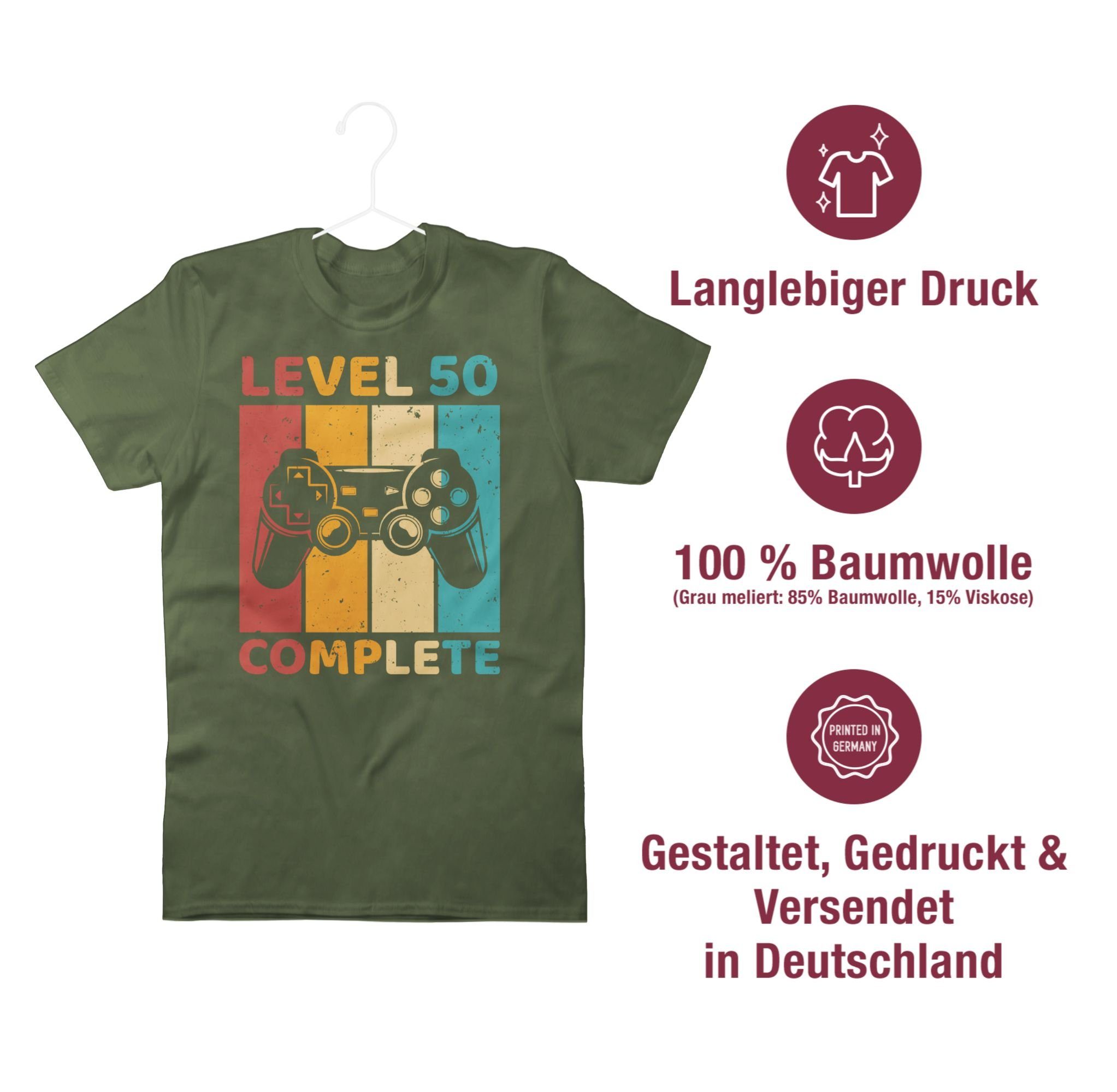 03 - T-Shirt Shirtracer Army 50. Fünfzig Unlocked Completed - Zocker Geburtstag Grün 50 Level Complete Freigeschalten