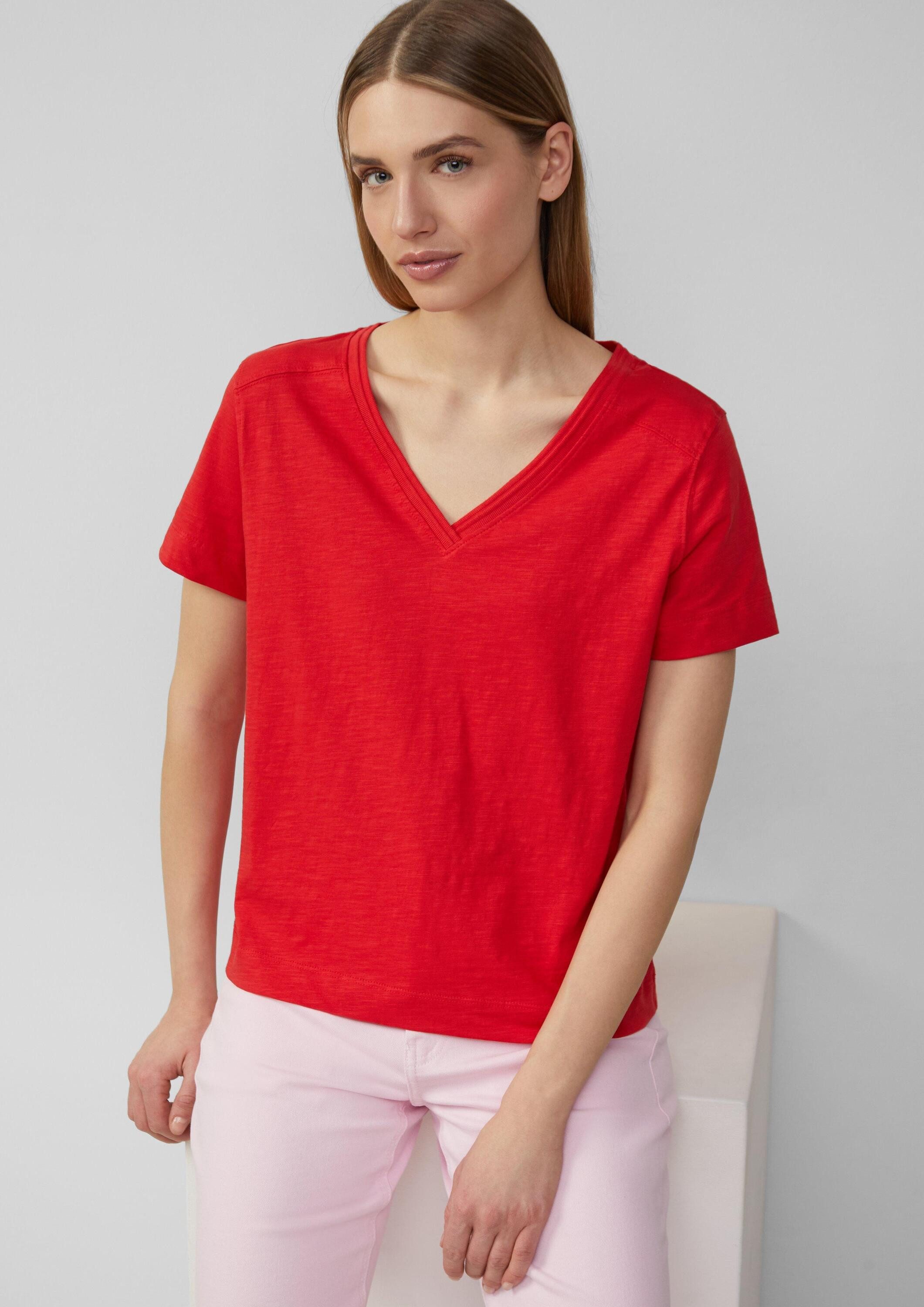 s.Oliver Kurzarmshirt T-Shirt T-Shirt aus Flammgarn mit V-Ausschnitt günstig online kaufen