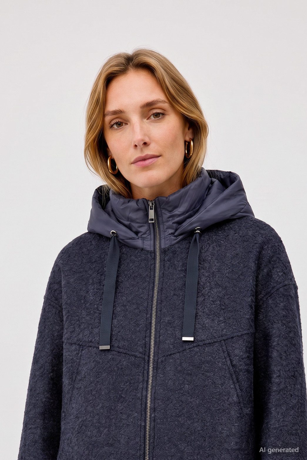 Barbara Lebek Wolljacke Boucléjacke Damen mit wattierter Kapuze – Bild 4 von 4