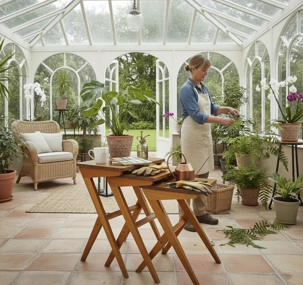 Xlmoebel Couchtisch Klapptisch aus braunem Holz für den Wintergarten mit (1-St), Made in Europa