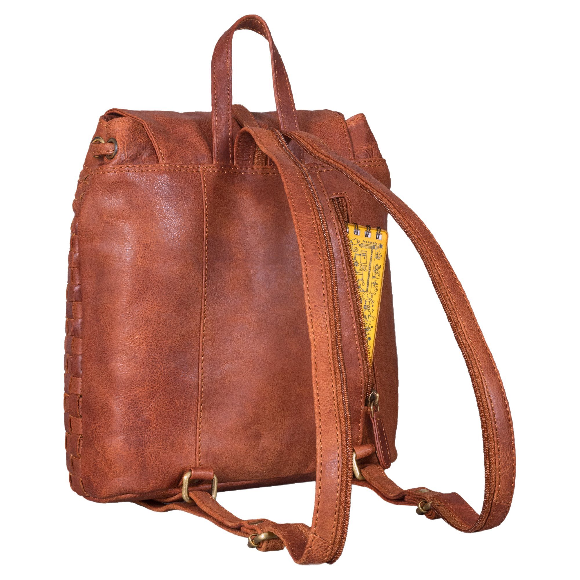 STILORD Cityrucksack "Camilla" Kleiner Lederrucksack Damen im Boho-Look geflochten