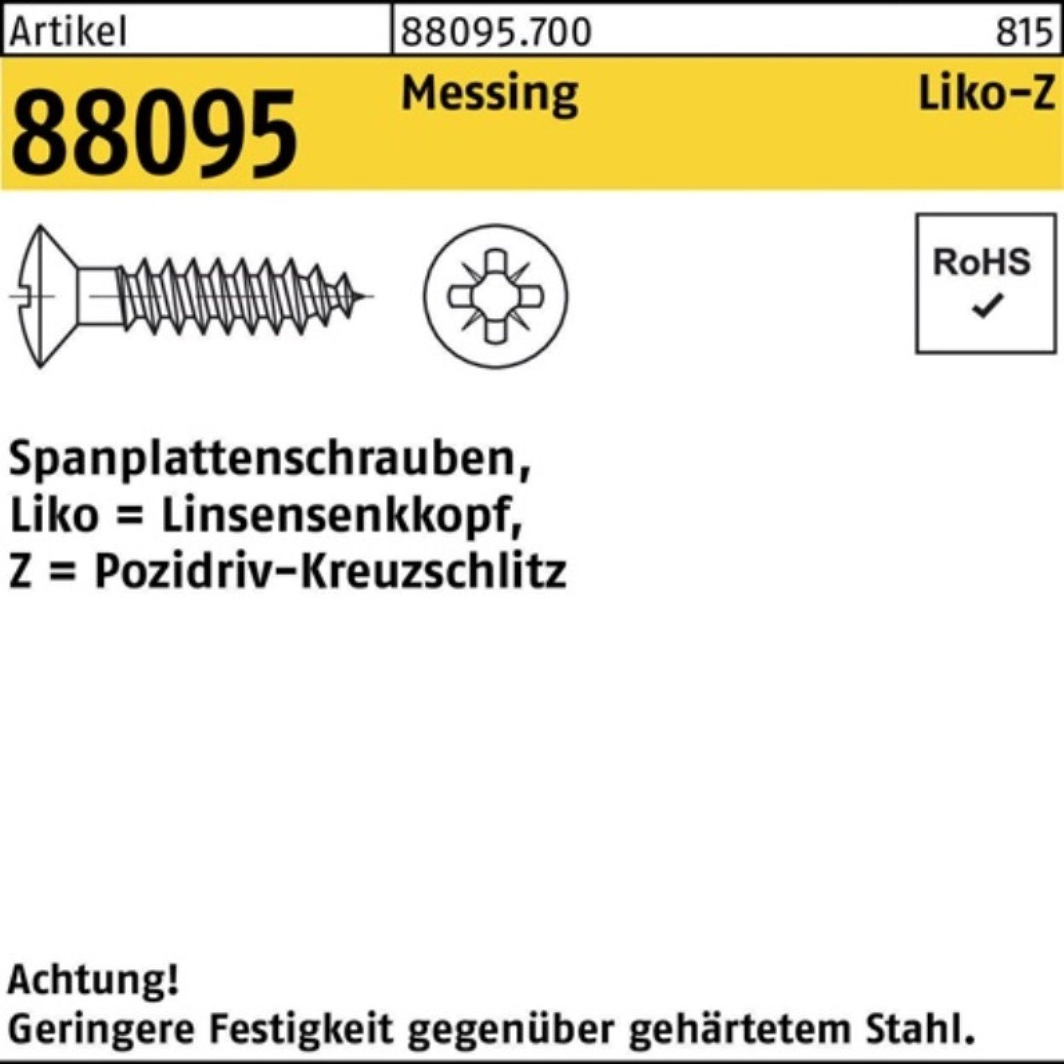 Reyher Spanplattenschraube 1000er Pack Spanplattenschraube R 88095 Liko PZ 4x 30-Z Messing 1000 S
