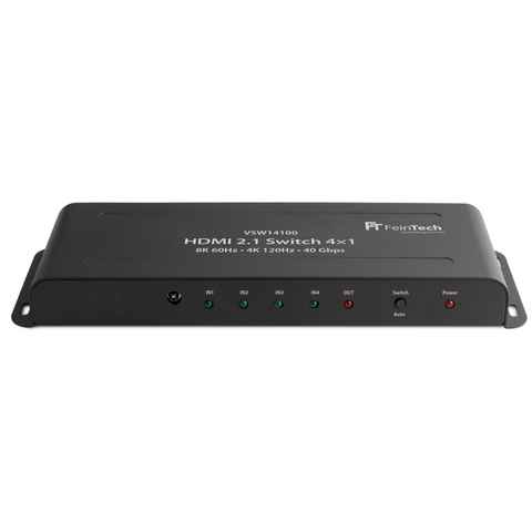 FeinTech HDMI-Splitter VSW14100 HDMI 2.1 Switch 4 In 1 Out, 4K 120Hz, 8k 60Hz, VRR, ALLM mit automatischer Umschaltung, 40 Gbps