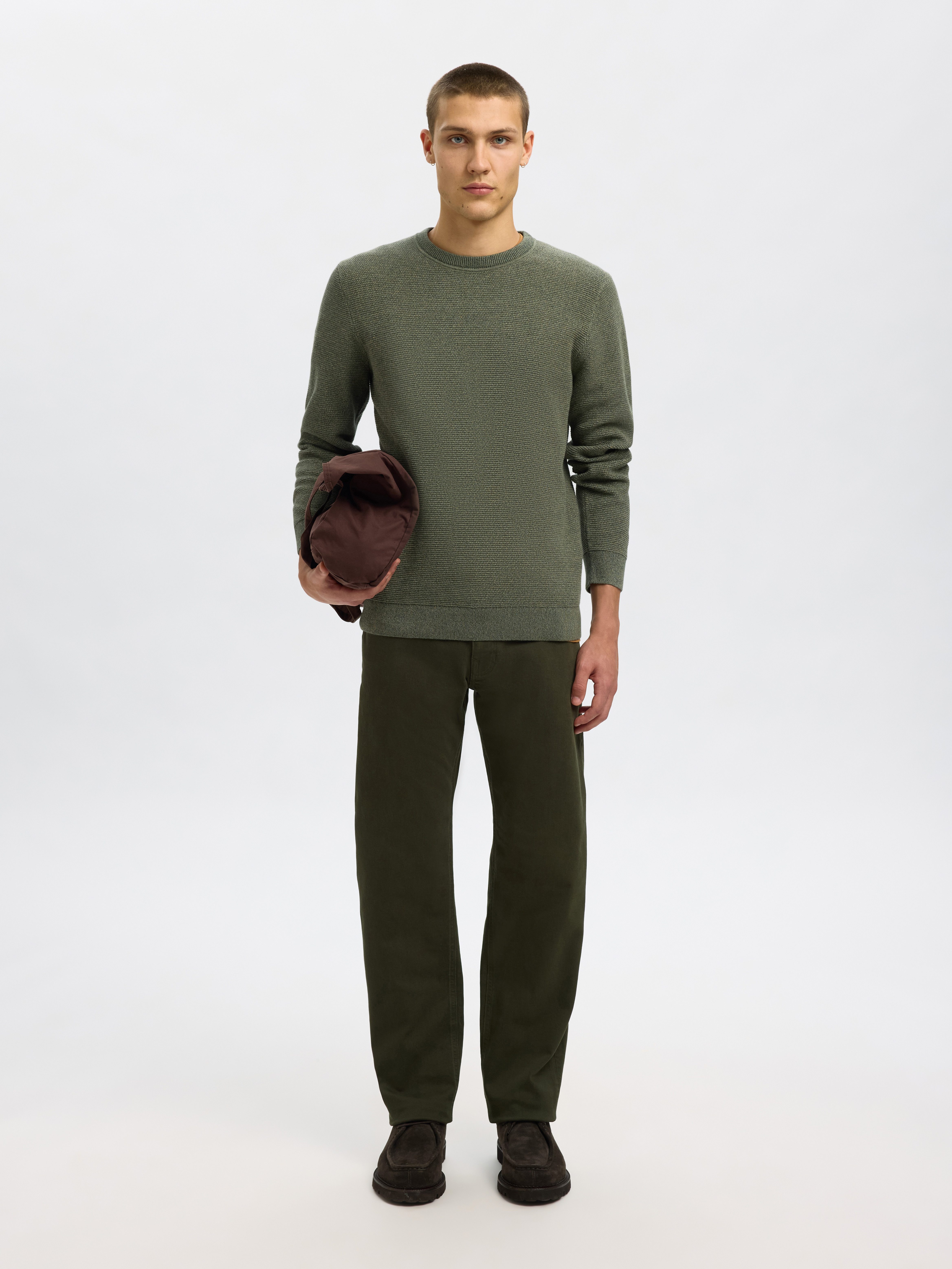 Selected Rundhalspullover SLHROSS LS KNIT STRUCTURE CREW NECK NOOS Baumwolle, regular fit
