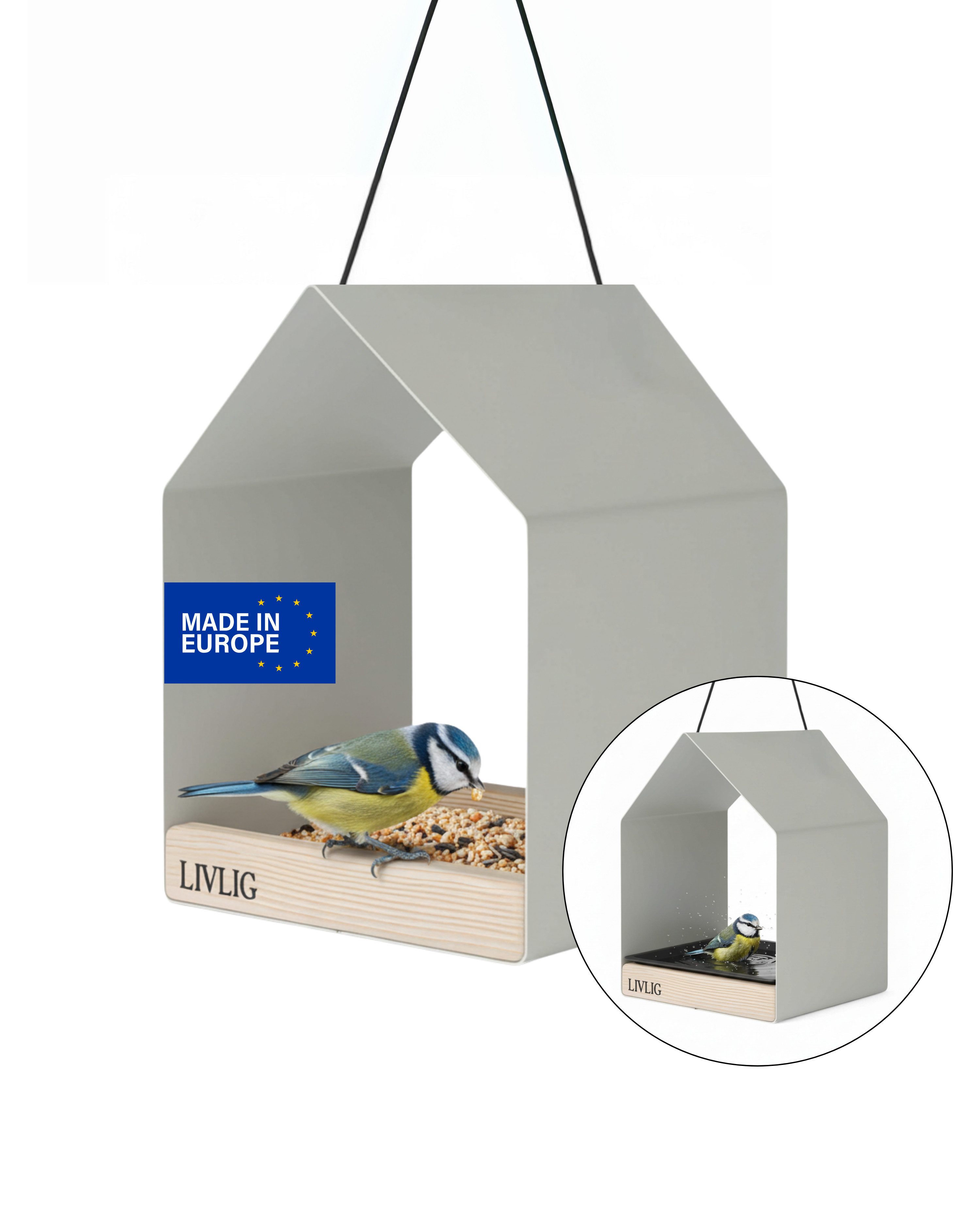 LIVLIG Vogelhaus Modernes Vogelfutterhaus, Vogelhaus zum Aufhängen aus Metall, Vogelfutterhaus & Vogeltränke zum Aufhängen oder Hinstellen