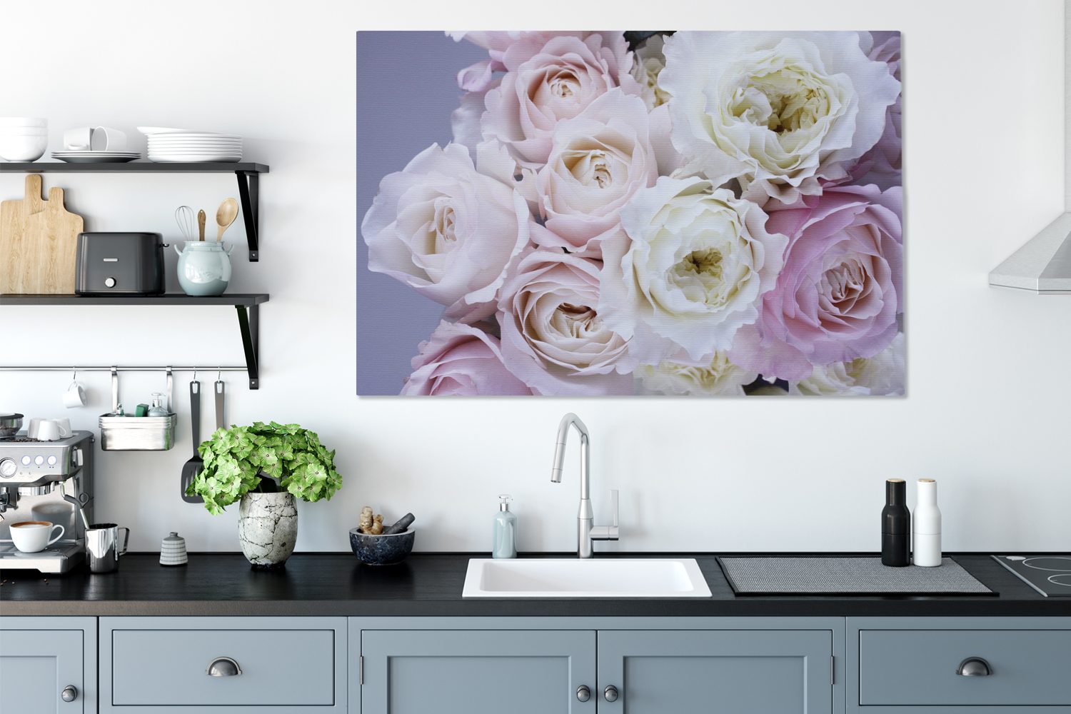 OneMillionCanvasses® Leinwandbild Gemälde, - - alle Blumen St), Wohnbereiche, cm Lila, XXL, großes, (1 120x80 Wandbild für Rosen