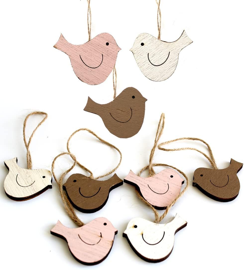LB H&F Lilienburg Dekohänger 9er SET Anhänger Vögel Frühling Frühlingsdeko Deko Vogel Dekoration (Fensteranhänger Anhänger Hänger Geschenk Idee basteln selber machen dekorieren kaufen Mitbringsel Muttertag Herbst Herbstdeko Sommer Dekoast Zweig Astbündel, Frühlingshänger Frühlingsanhänger Osterstrauß Osterstrauch), Ostern Osterdeko Fensterhänger Dekohänger Holz Holzanhänger, Osterhänger Osteranhänger rosa weiß braun Dekoaufhänger Holzaufhänger), Hängedekoration zum Hängen aufhängen natürlich BILLI