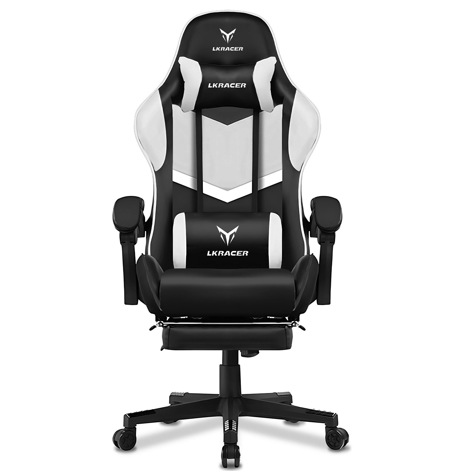 LUCKRACER Gaming-Stuhl Gaming Chair Bürostuhl Ergonomisch mit Lendenkissen Kopfkissen, Höhenverstellbarer Gamer Stuhl 150kg Belastbar, Fußstütze