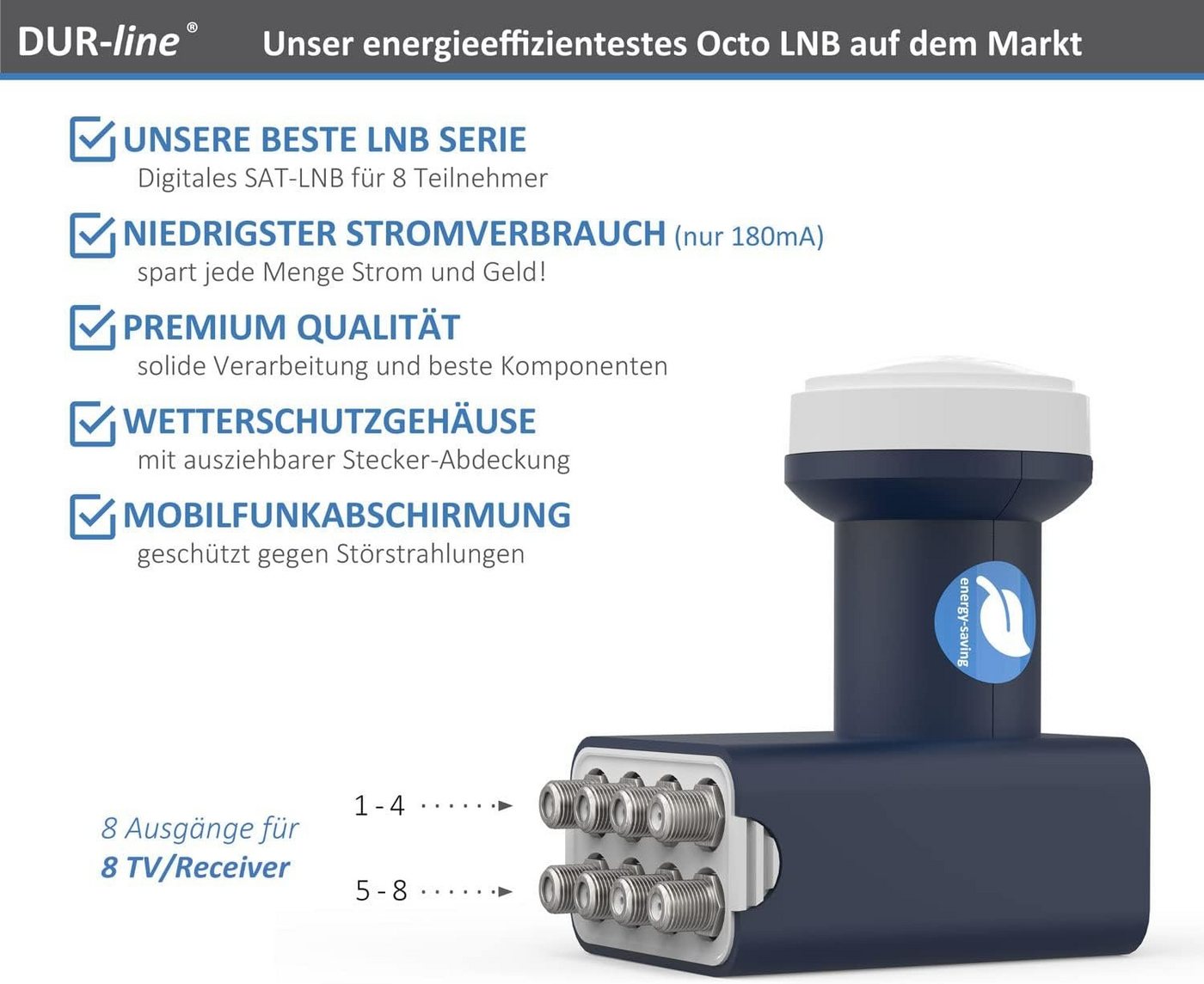 Thumbnail - DUR-line DUR-line Blue ECO Octo - Stromspar-LNB - 8 Teilnehmer - Premium-Qualit Universal-Quad-LNB