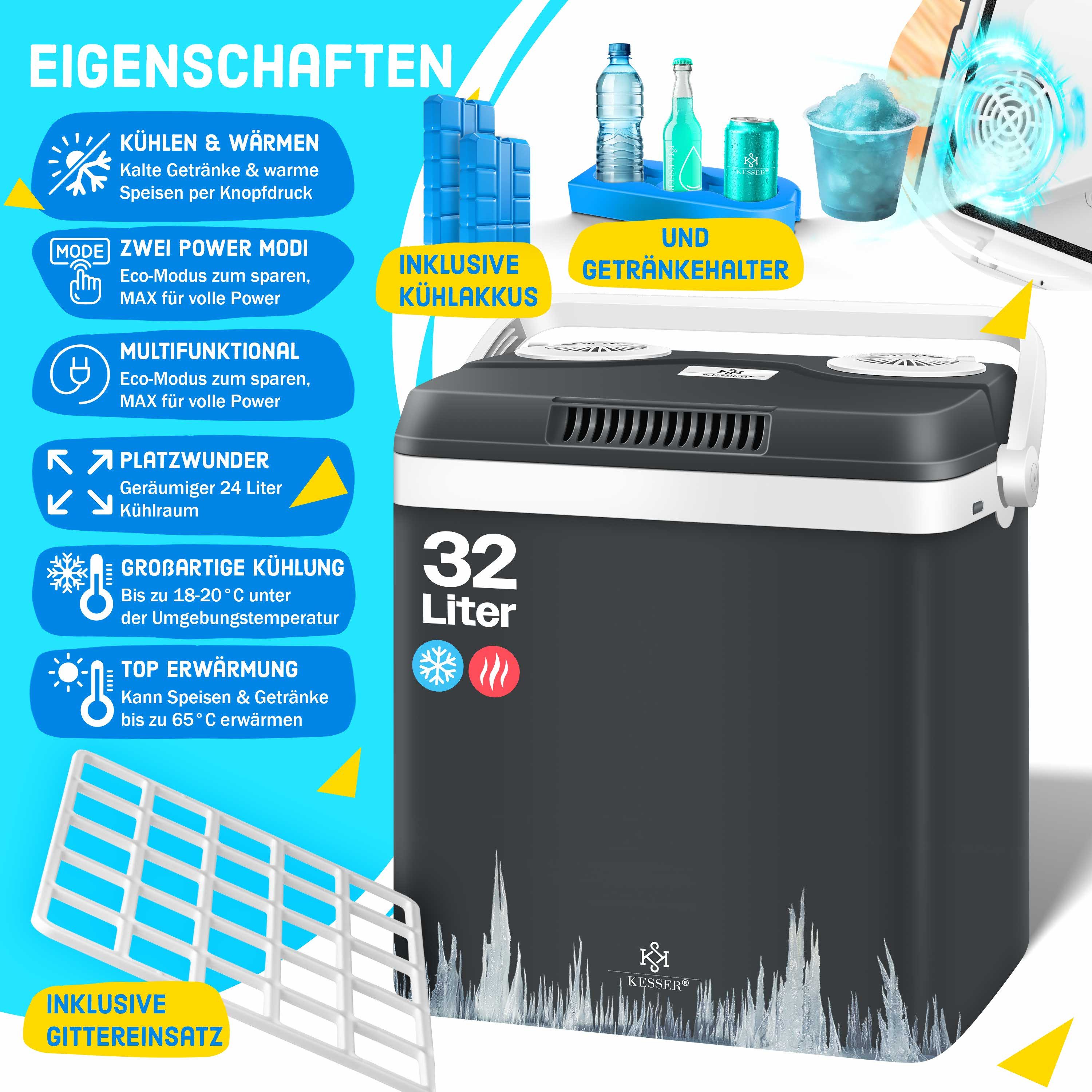 KESSER Kühlbox, 32 l, Thermoelektrische Kühlbox kühlt & wärmt 12V / 230V Mini-Kühlschrank