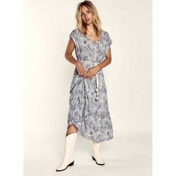 Moscow Design Blusenkleid Lianna Dress gemustertes Kleid in Hellgrau mit Bindekordel und Blauem Muster