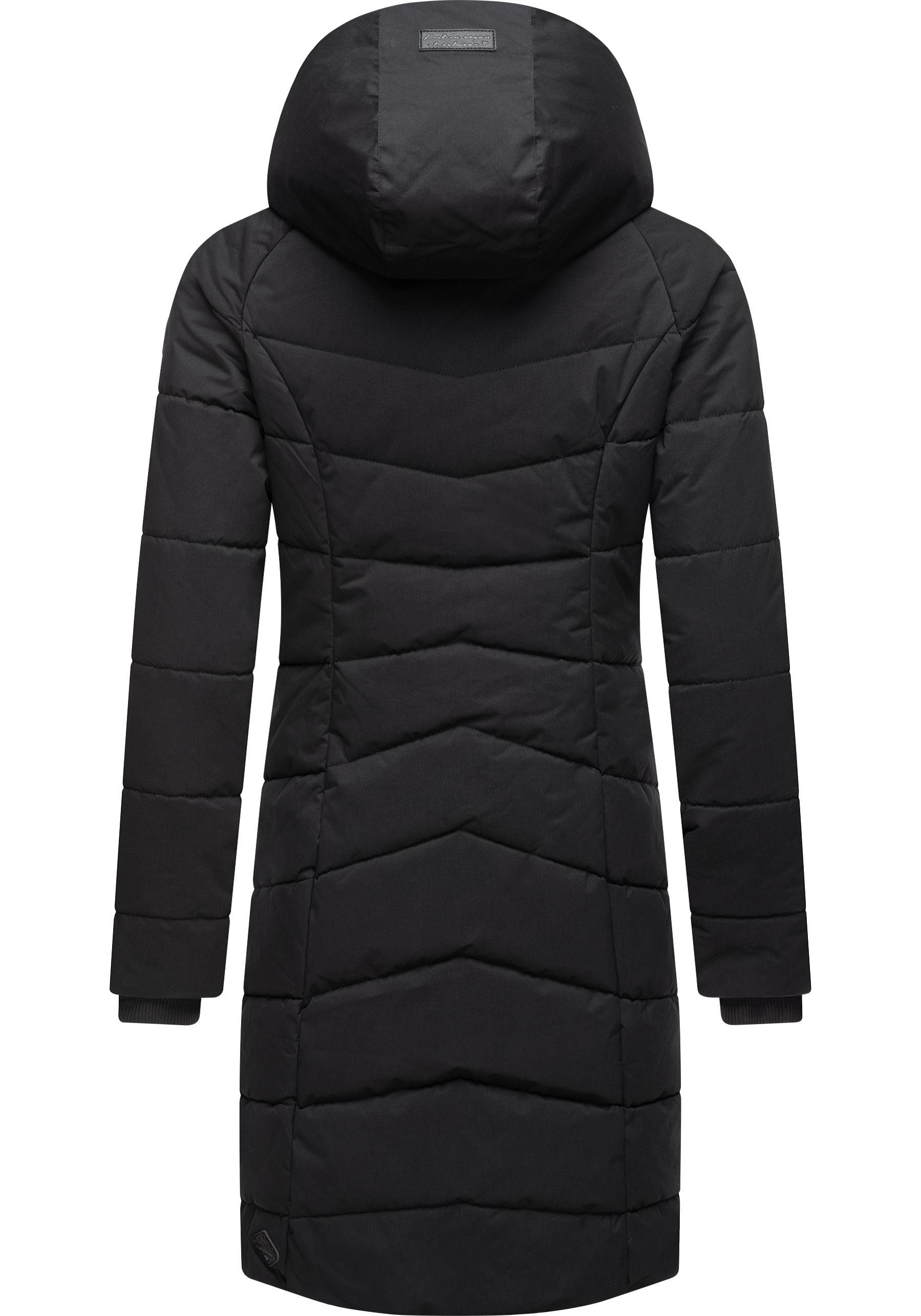 Ragwear mit stylischer, Coat Kapuze black gesteppter Dizzie gefütterter Winterparka Steppmantel