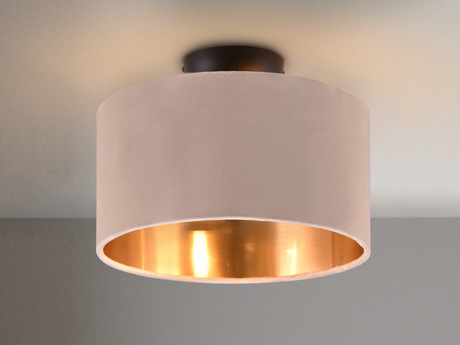 TRIO Leuchten LED Deckenleuchte, Dimmfunktion, LED wechselbar, Warmweiß, kleine Designklassiker mit Samt Lampenschirm Beige für Decke, Ø 30cm