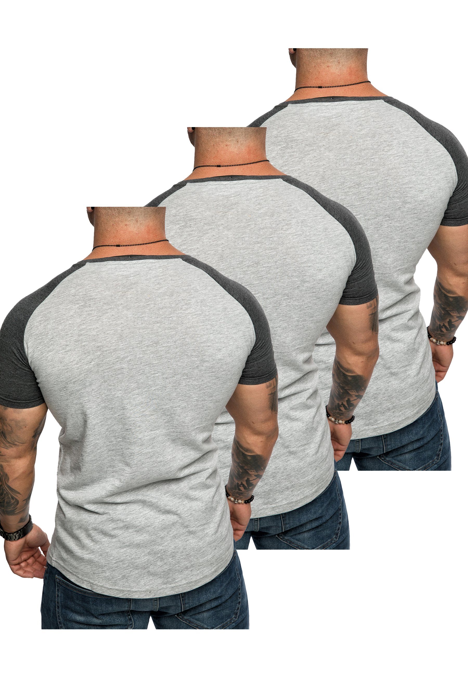 OMAHA Basic Oversize T-Shirt (3x 3. Kontrast Raglan (3er-Pack) T-Shirt T-Shirts Grau/Anthrazit) 3er-Pack Herren Amaci&Sons
