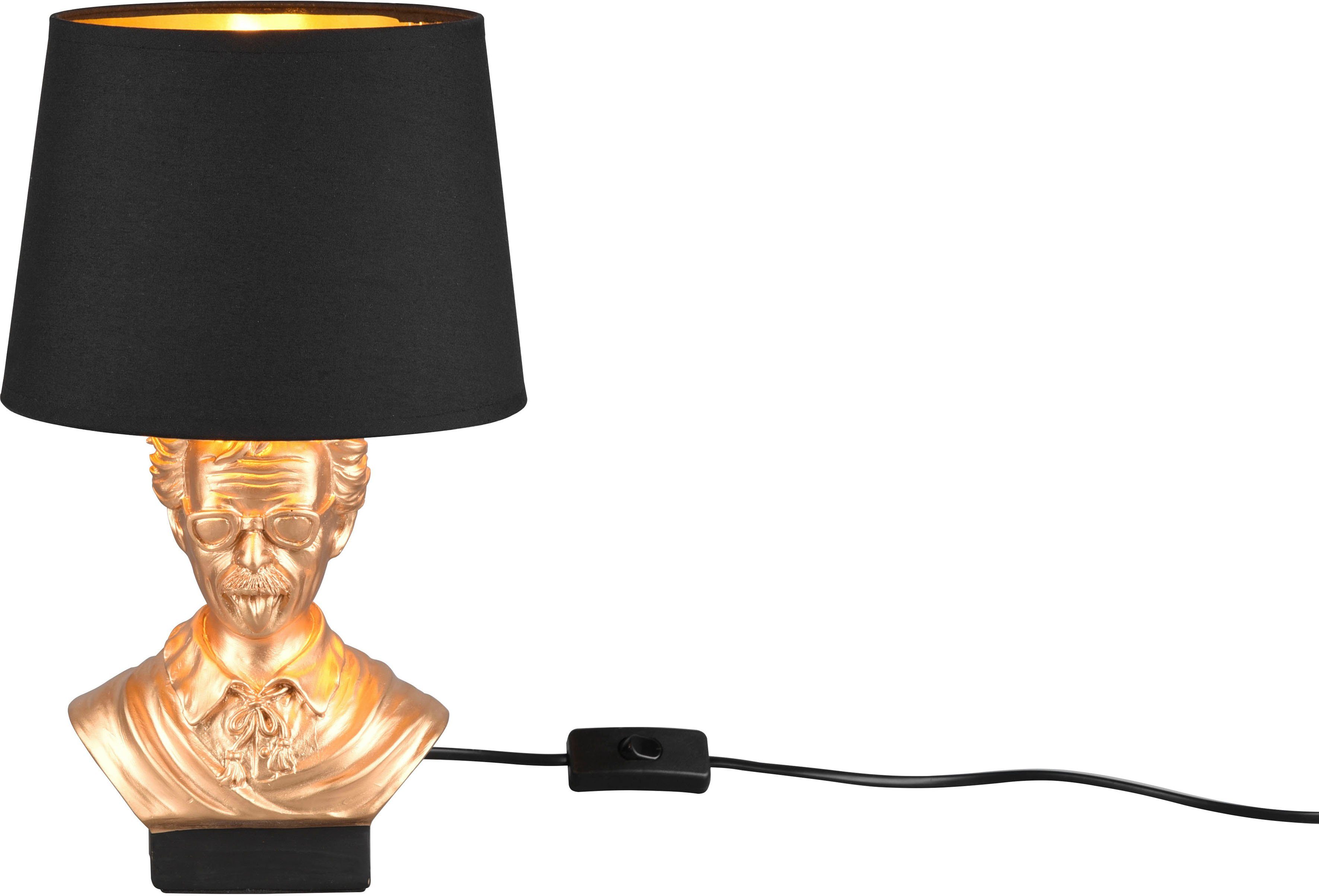 TRIO Leuchten Schreibtischlampe Kopf Design Ein-/Ausschalter, Tischleuchte Schirm - Leuchtmittel, kaltweiß, Albert, warmweiß Schalter ohne Büste schwarz&gold - Höhe36cm