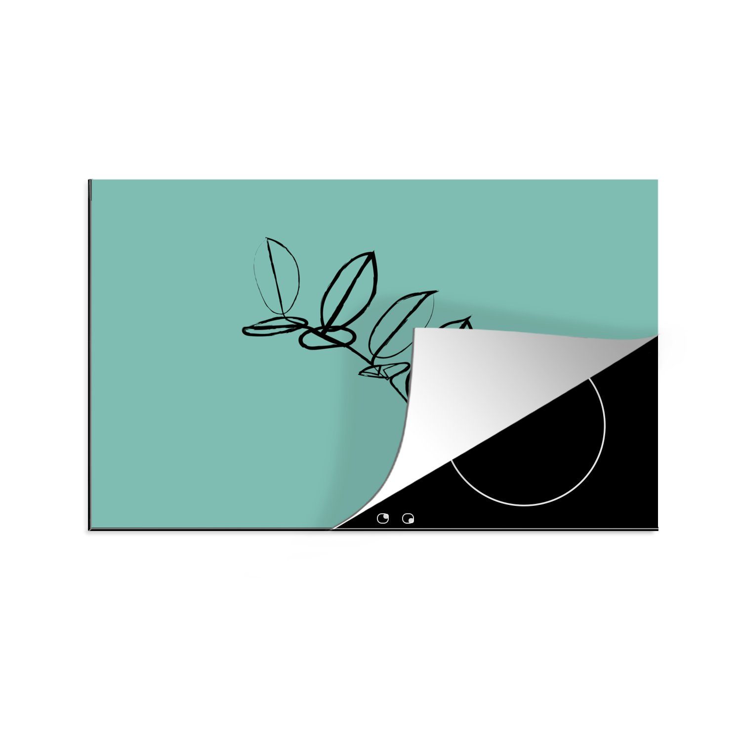 tlg), für (1 Vinyl, MuchoWow - Pflanze Schutz Minimalismus, küche, Induktionskochfeld Linienkunst Herdblende-/Abdeckplatte cm, 81x52 Ceranfeldabdeckung - die