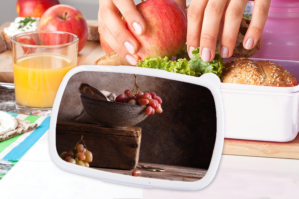 MuchoWow Lunchbox Rustikal - weiß Erwachsene, Schale Jungs (2-tlg), Obst, Stilleben - und Mädchen Kunststoff, und - Brotbox Brotdose, - Kinder Weintrauben für für