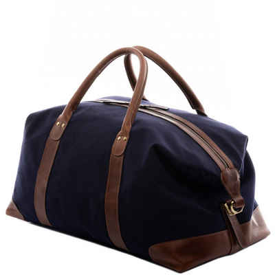 SID & VAIN Reisetasche Weekender Unisex DAVIS, Leder & Canvas Reisegepäck für Damen & Herren XL blau-braun