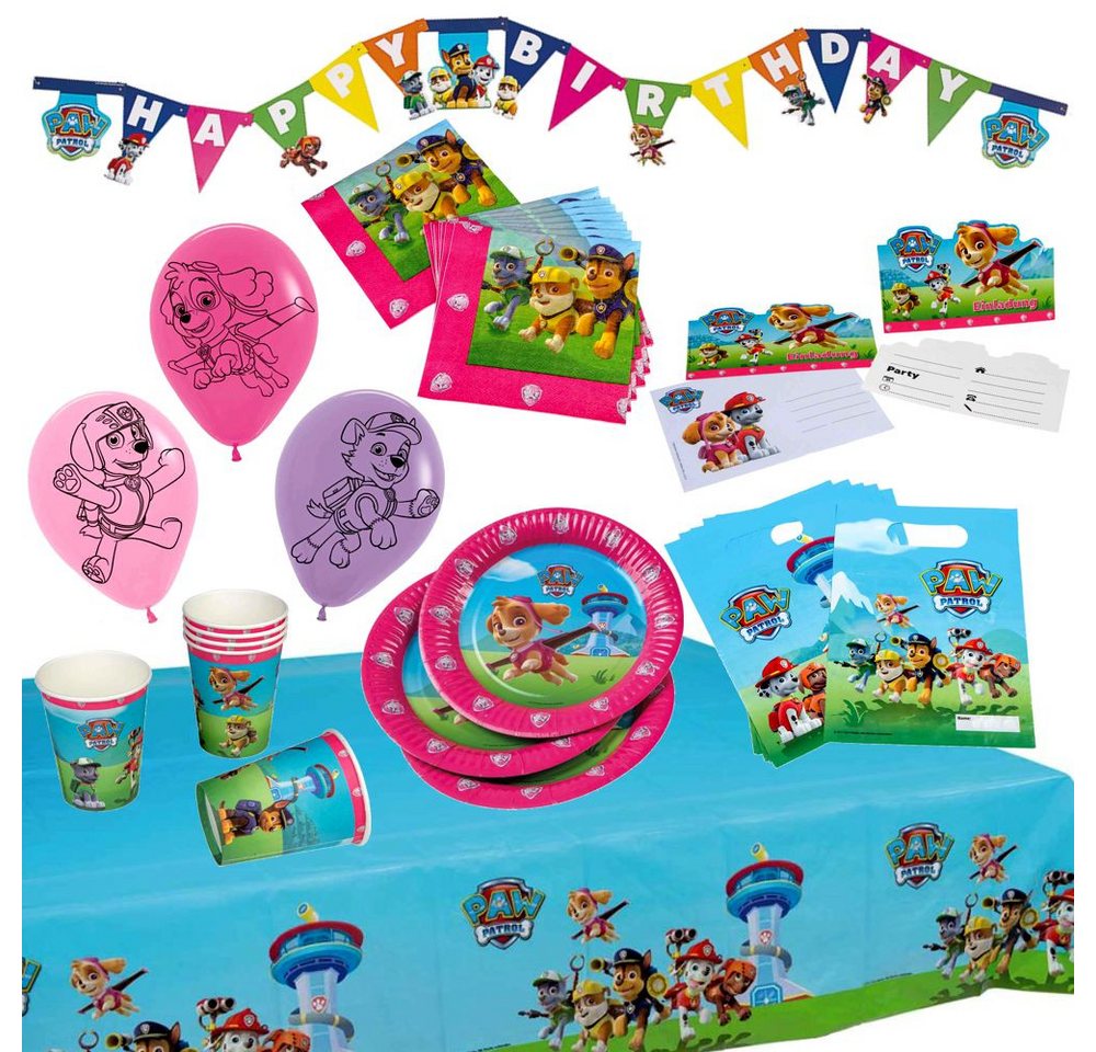 Party Fun Einweggeschirr-Set XXL Party Geburtstag Set für Mädchen Paw Patrol 51 Teile