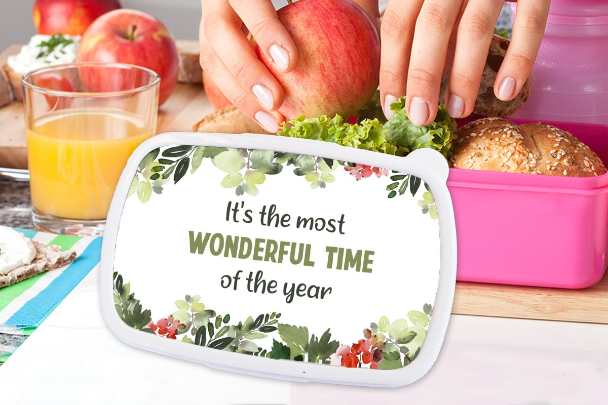 Snackbox, Kunststoff (2-tlg), Weihnachten Erwachsene, - Brotbox Brotdose Aquarell, - MuchoWow Kinder, Kunststoff, rosa Lunchbox Mädchen, für Zitat