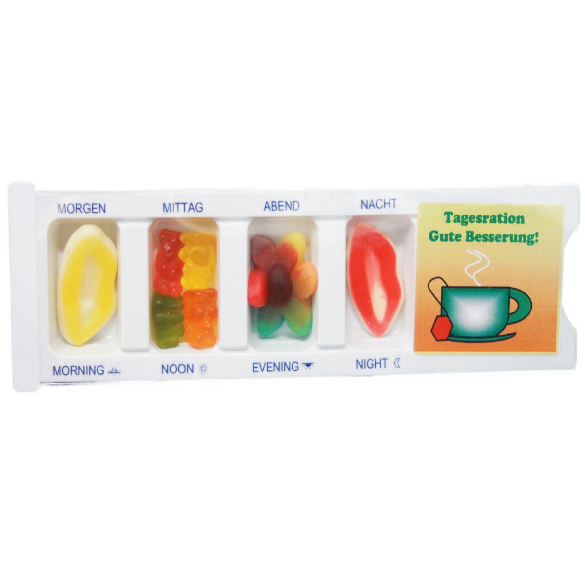 Fruchtgummi Bären & Co. Süßigkeit, Tablettenbox Gute Besserung gefüllt mit Fruchtgummi Scherzartikel 25g