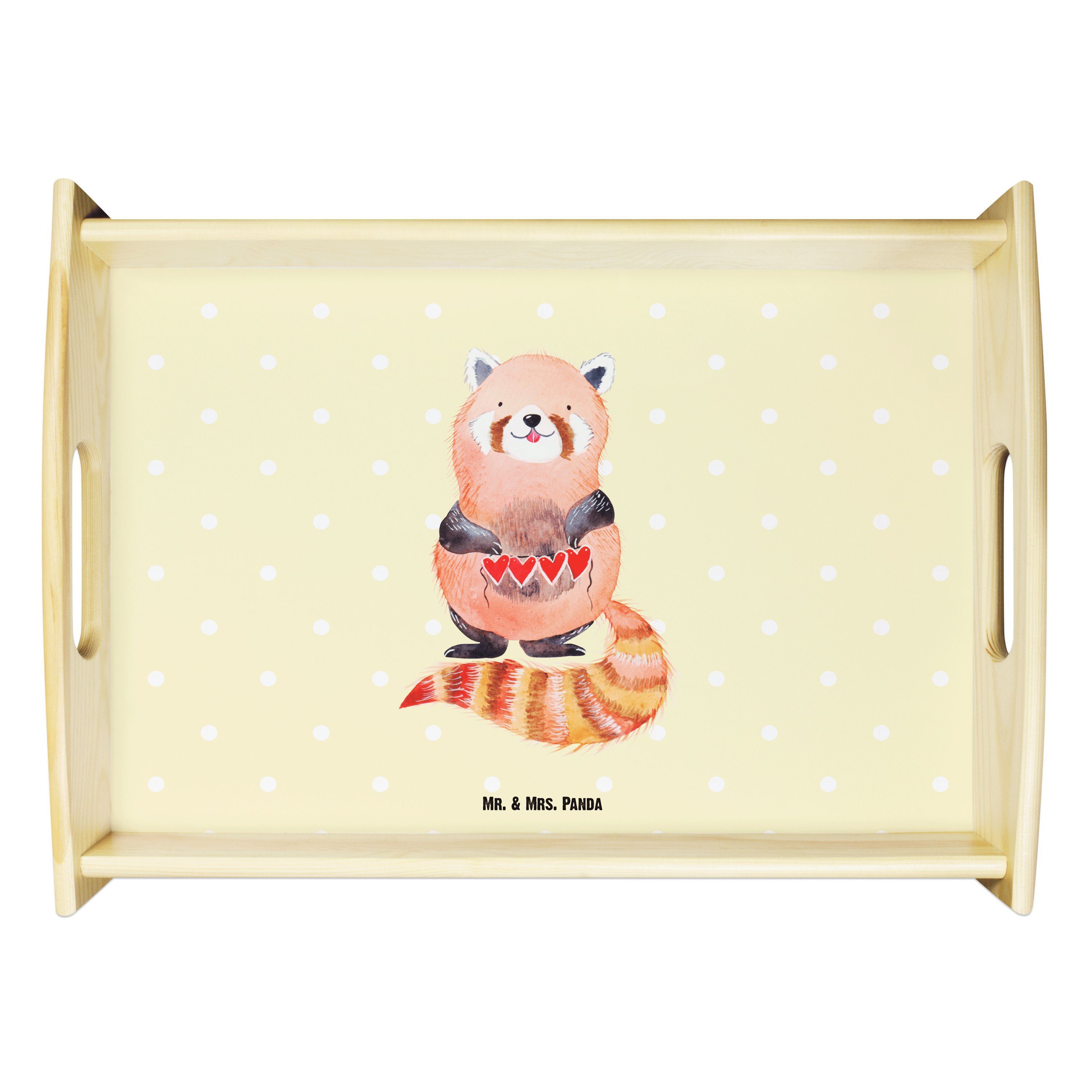 Mr. & Mrs. Panda Tablett Roter Panda - Gelb Pastell - Geschenk, Lieblingsmensch, Tiere, Tablet, Echtholz lasiert, (1-tlg)