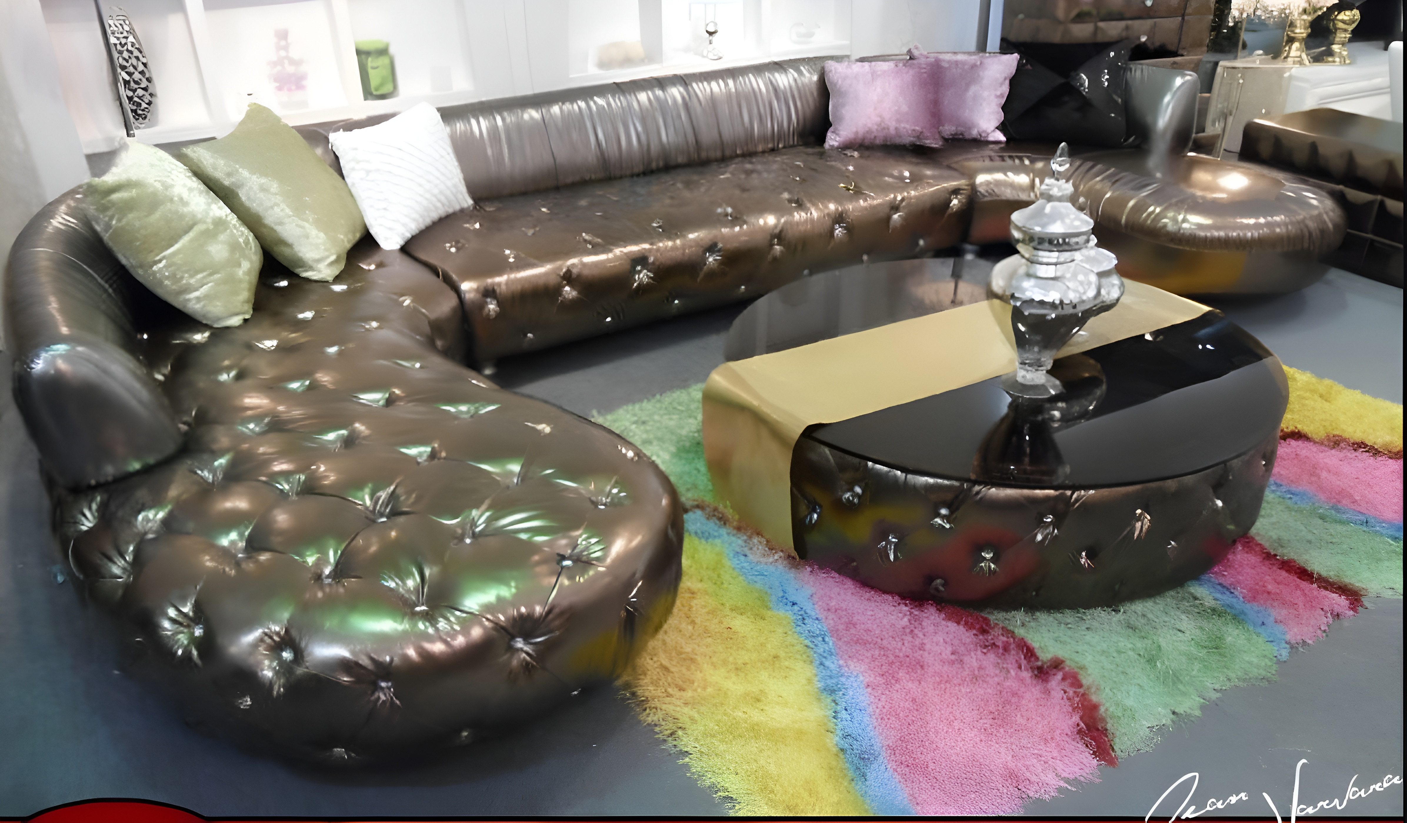 JVmoebel Wohnlandschaft Chesterfield Ecksofa in Gold mit Lederbezug und Holzfüßen, Made in Europa