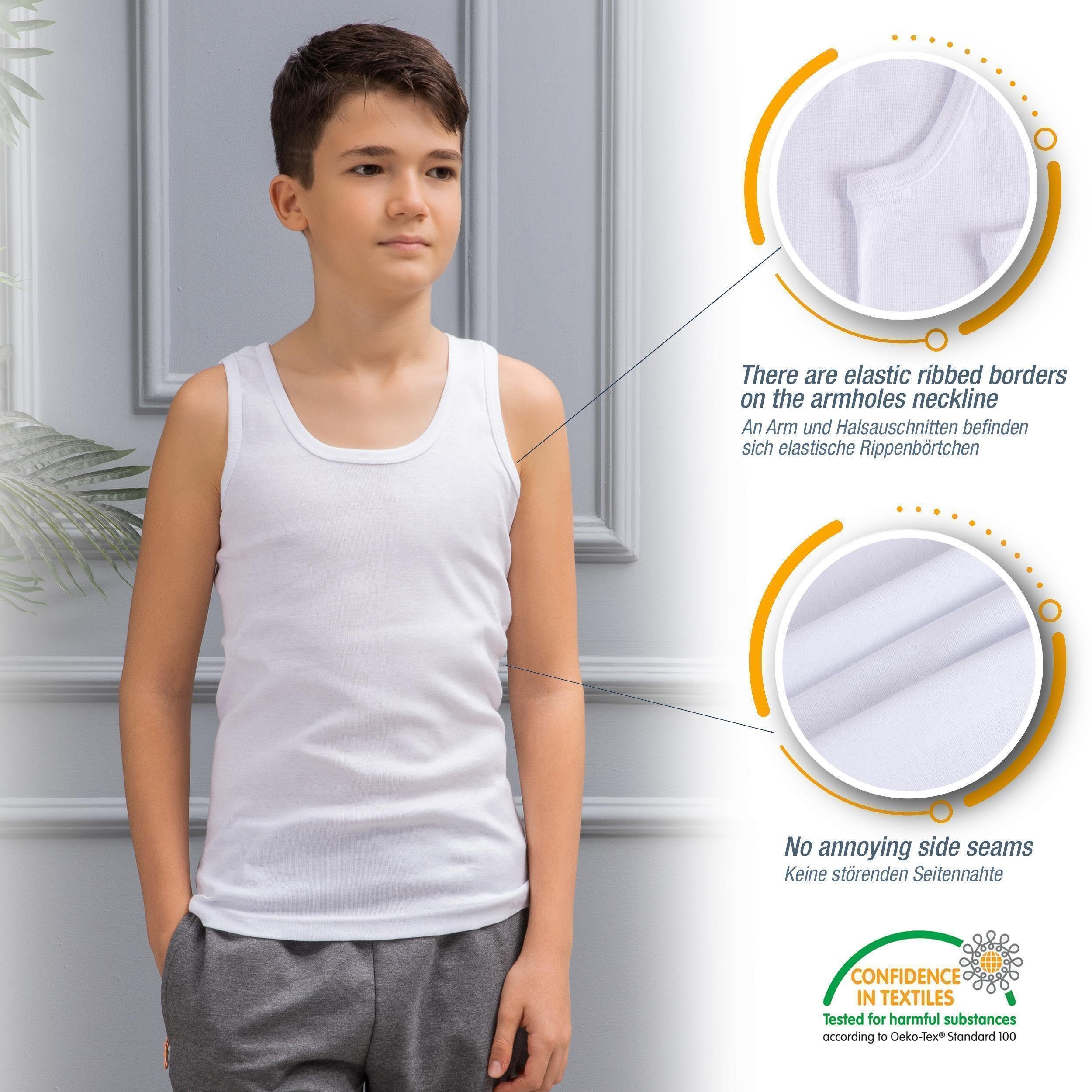 LOREZA Unterhemd Jungen 100% Baumwolle ohne (Spar-Packung, Unterhemden Seitennaht 6-St)